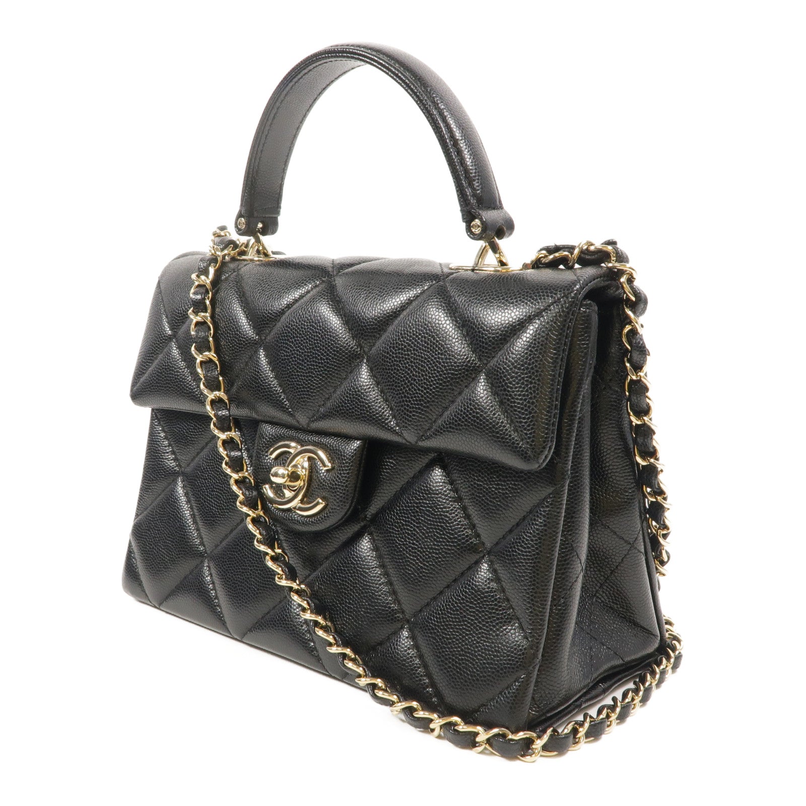 CHANEL 牛皮皮革Top Handle Handbag鏈帶手挽肩背兩用袋