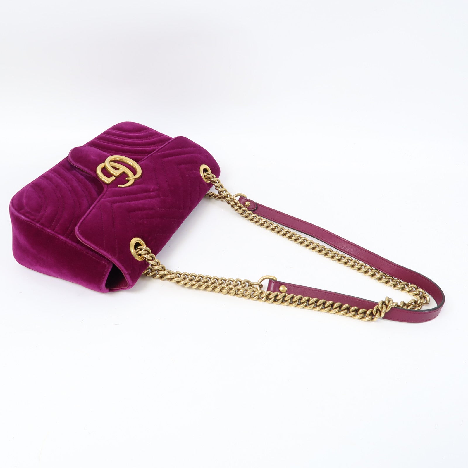 GUCCI 【激減優惠】絨布GG Marmont金扣鏈帶肩背袋紫色