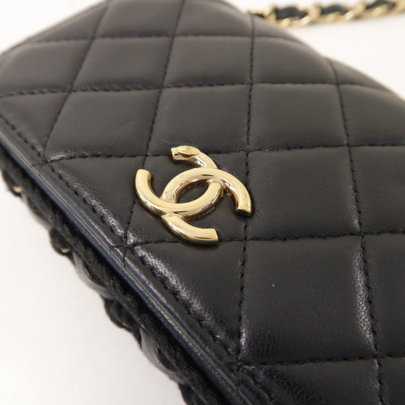CHANEL 菱格羊皮皮革Chain Shoulder金扣鏈帶肩背袋黑色