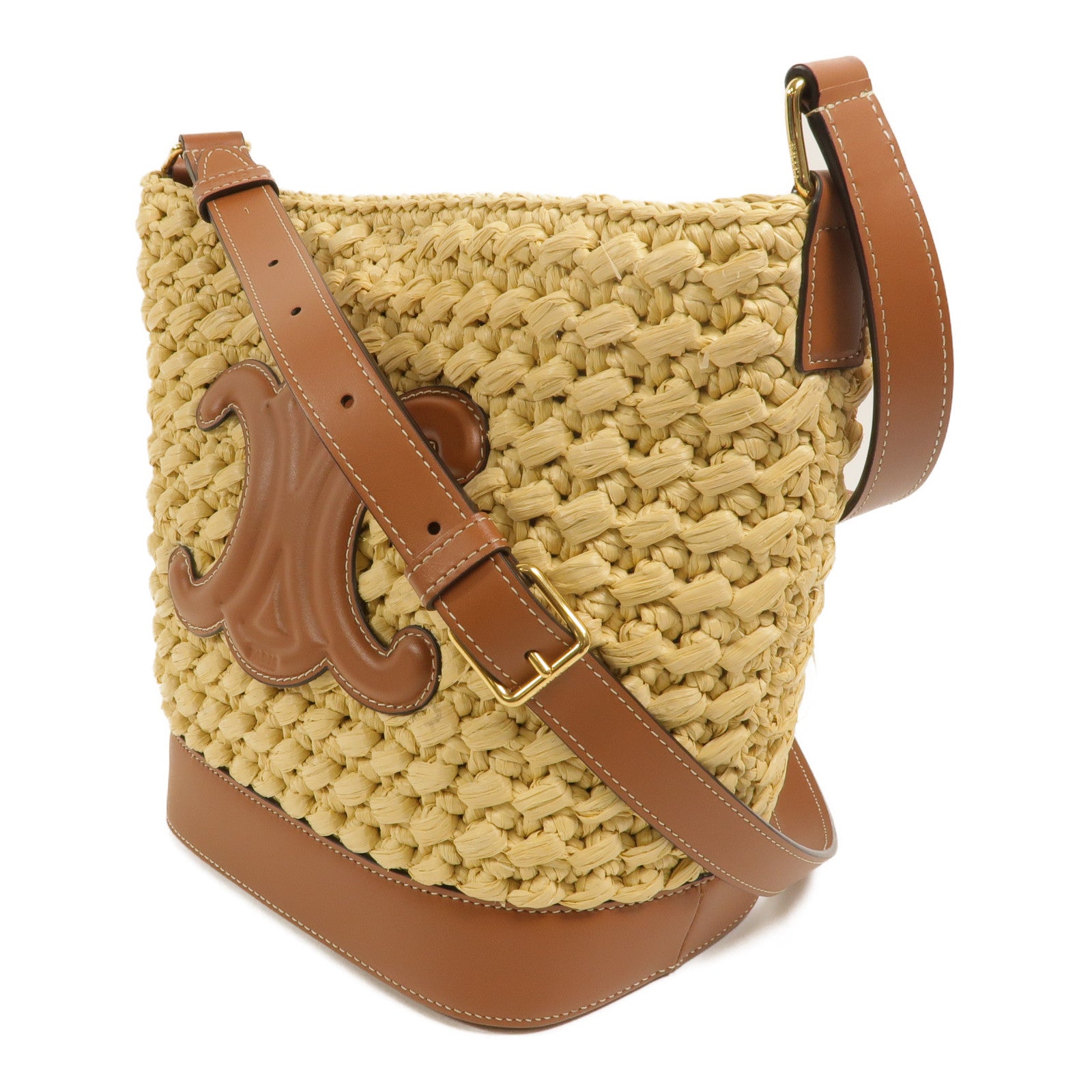CELINE Raffia/牛皮皮革Small Bucket Cuir Triomphe肩背袋