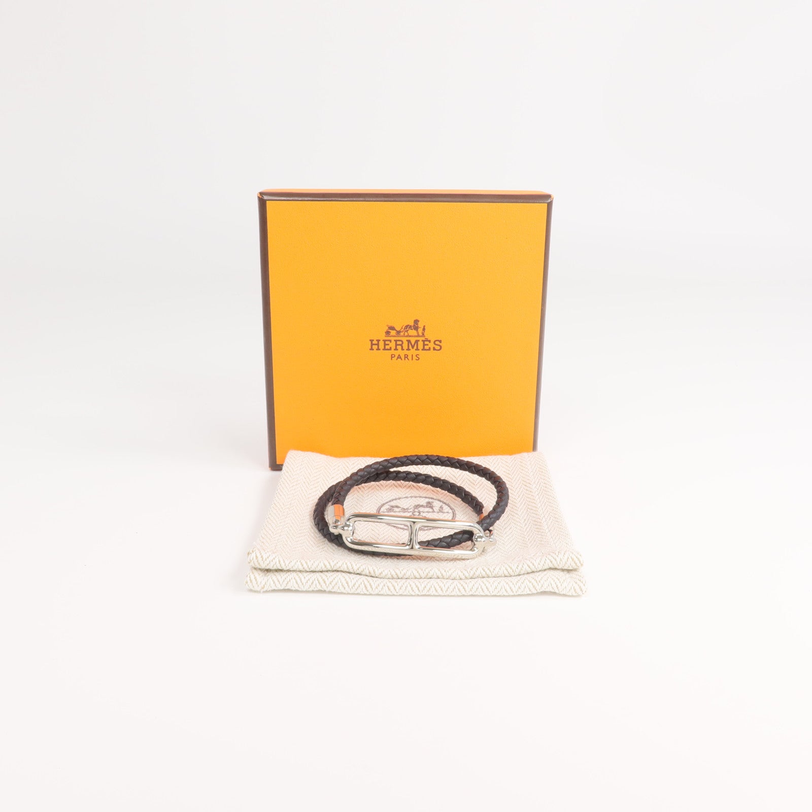 HERMES Swift皮革Roulis Double Bracelet銀扣手鏈