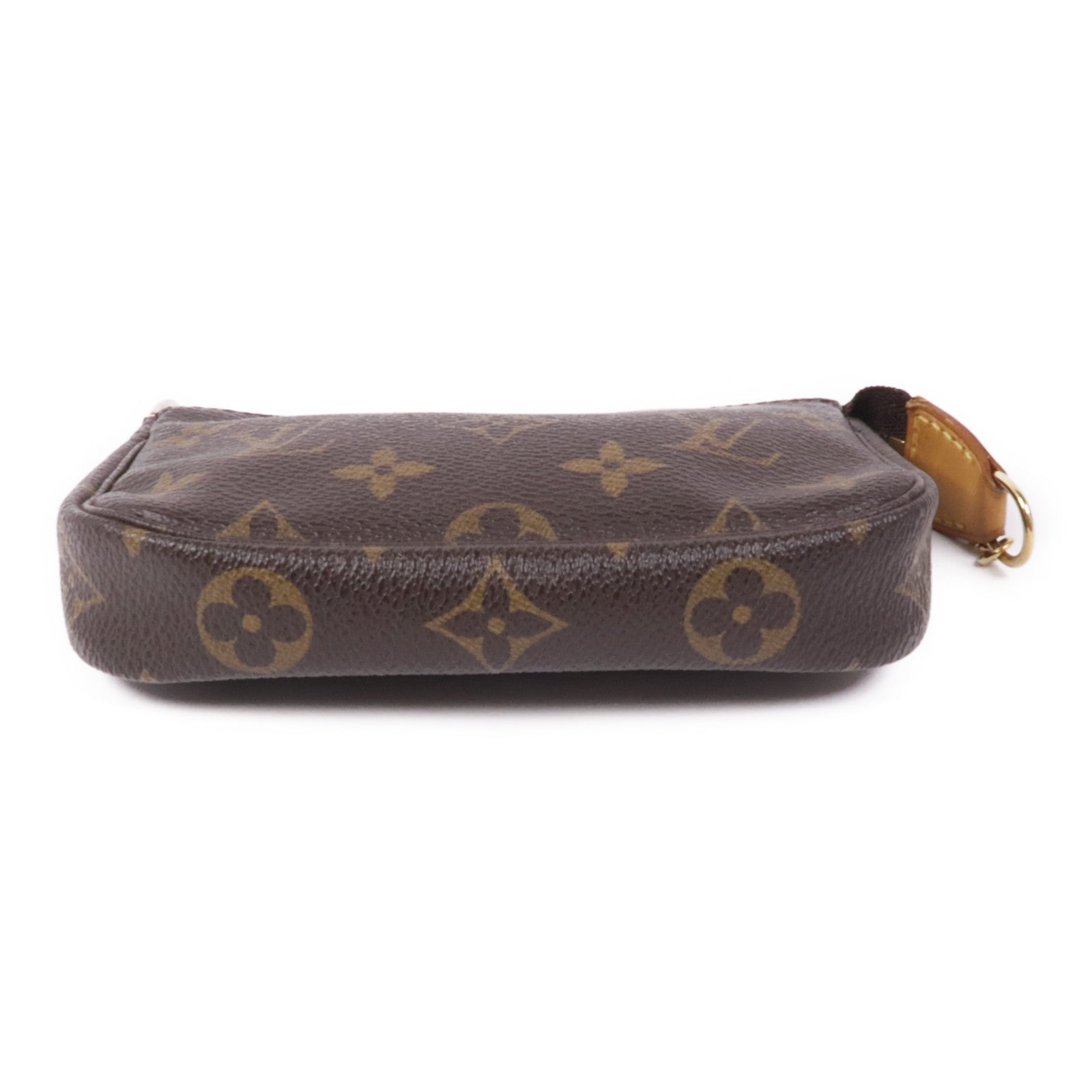 LOUIS VUITTON Monogram Mini Pochette Accessoires金扣手挽袋棕色