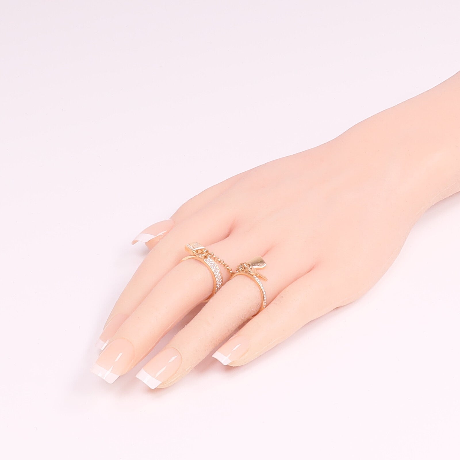 HERMES 18K玫瑰金Kelly Cadenas Double Ring鑽石戒指Hermes#53/US#6.5