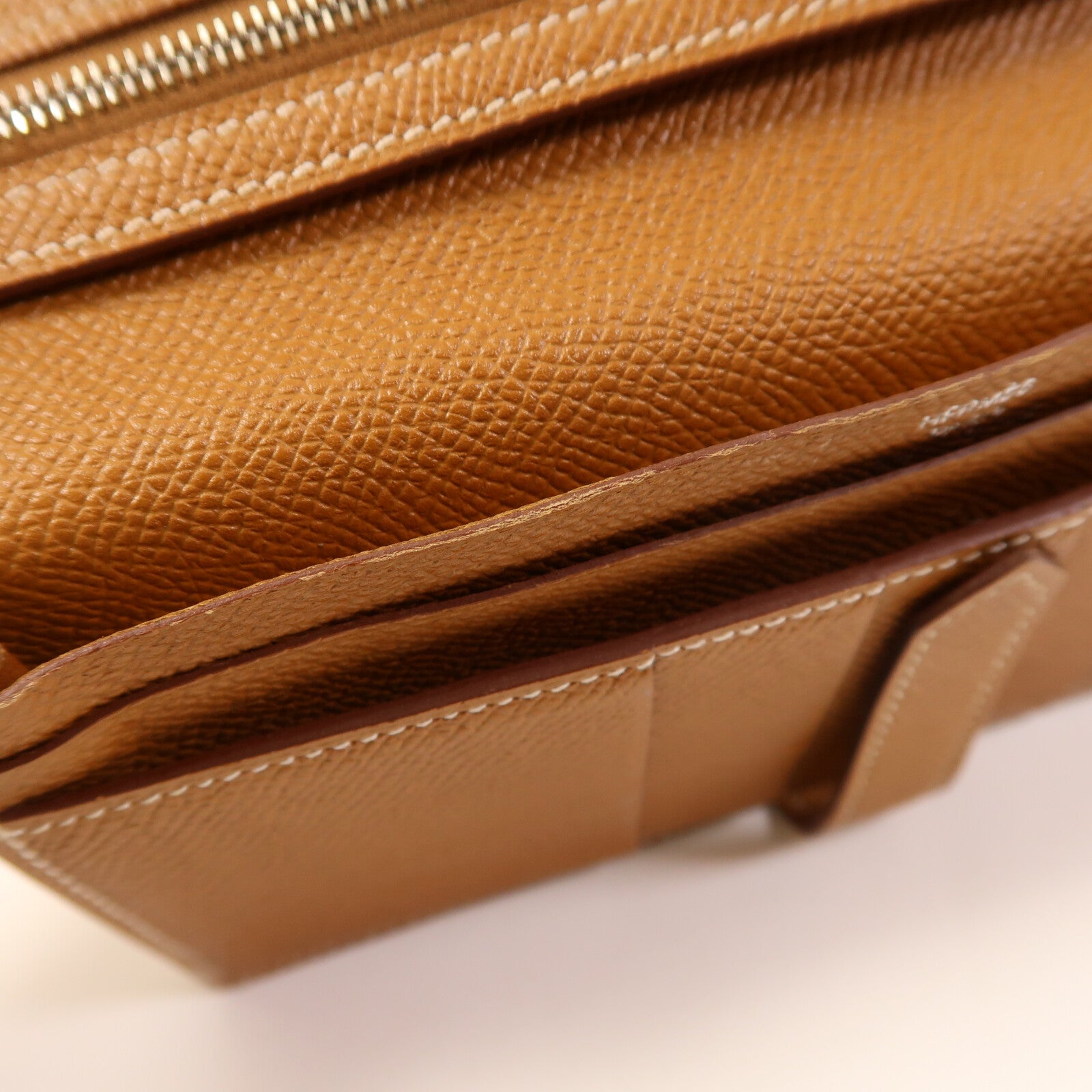 HERMES 【激減優惠】Epsom皮革Bearn W Snap Wallet銀扣長錢包Gold