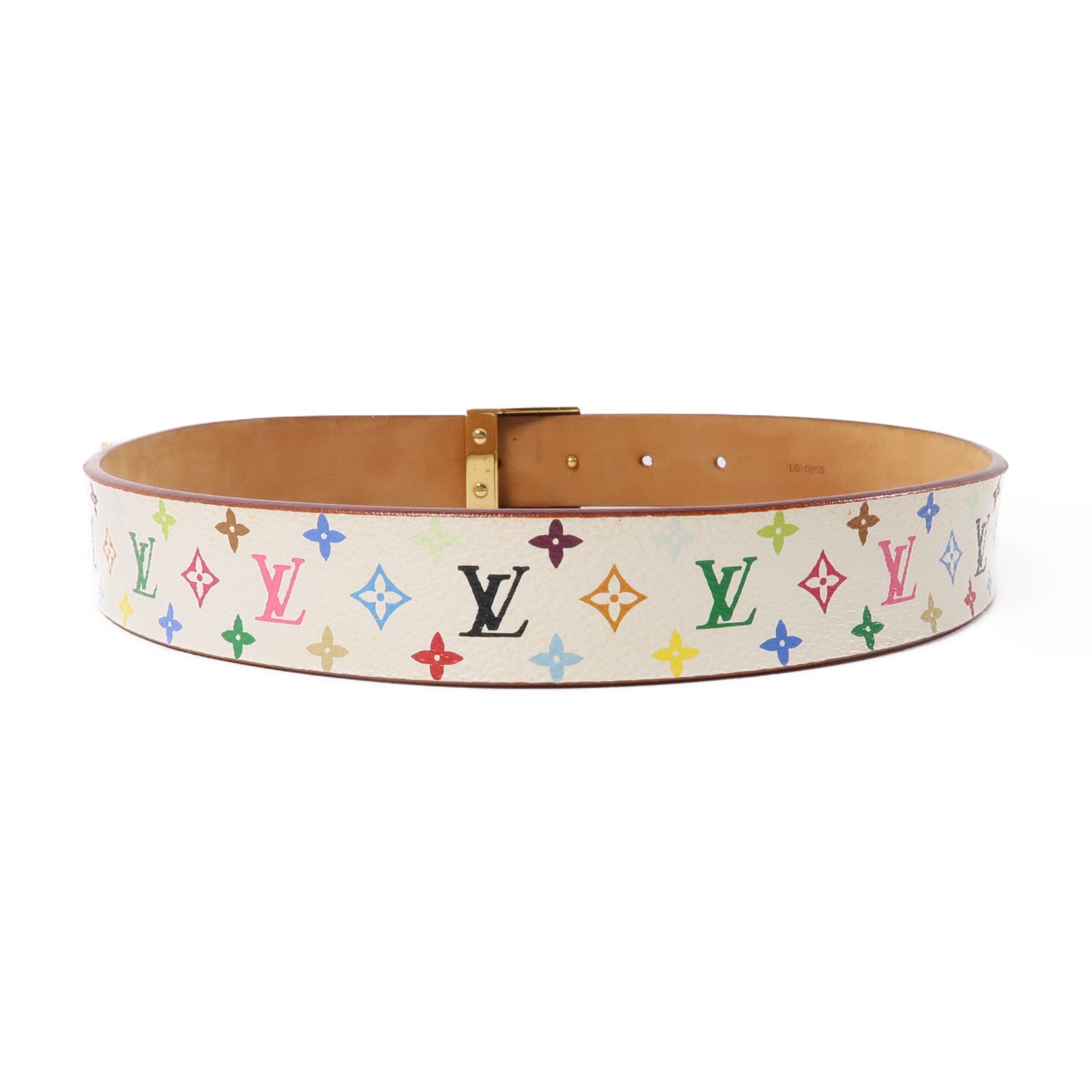 LOUIS VUITTON Monogram Multicolore Belt 70cm金扣皮帶白色