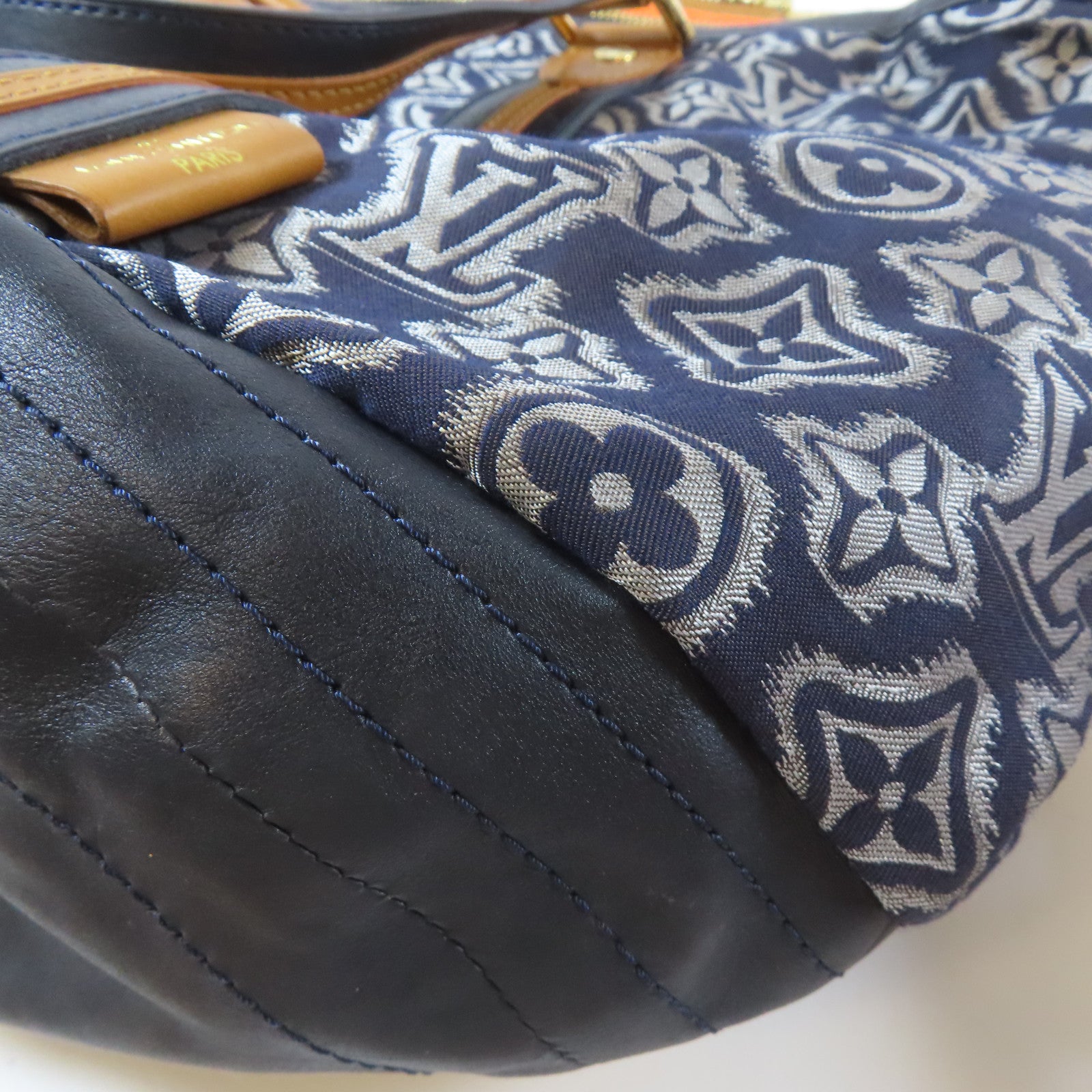 LOUIS VUITTON 【激減優惠】帆布/皮革Aviator Shoulder Bag金扣手挽肩背兩用袋深藍色/啡色