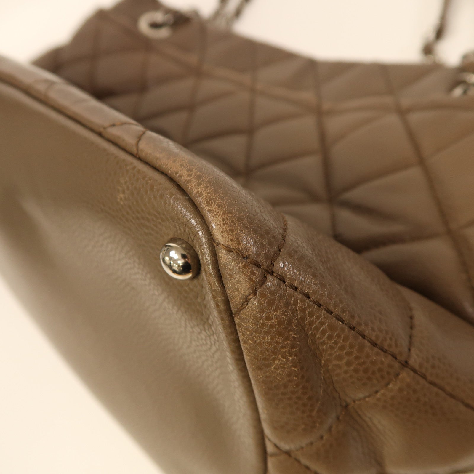 CHANEL 牛皮皮革Chain Shoulder銀扣肩背袋啡色