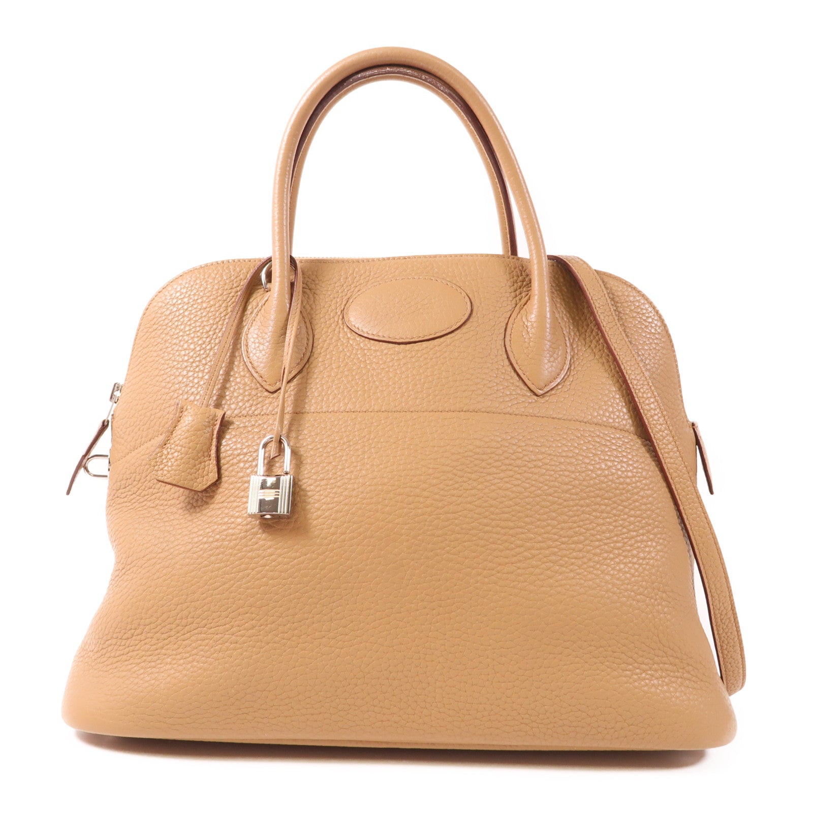 HERMES Clemence皮革Bolide 35銀扣手挽肩背兩用袋Tabac Camel