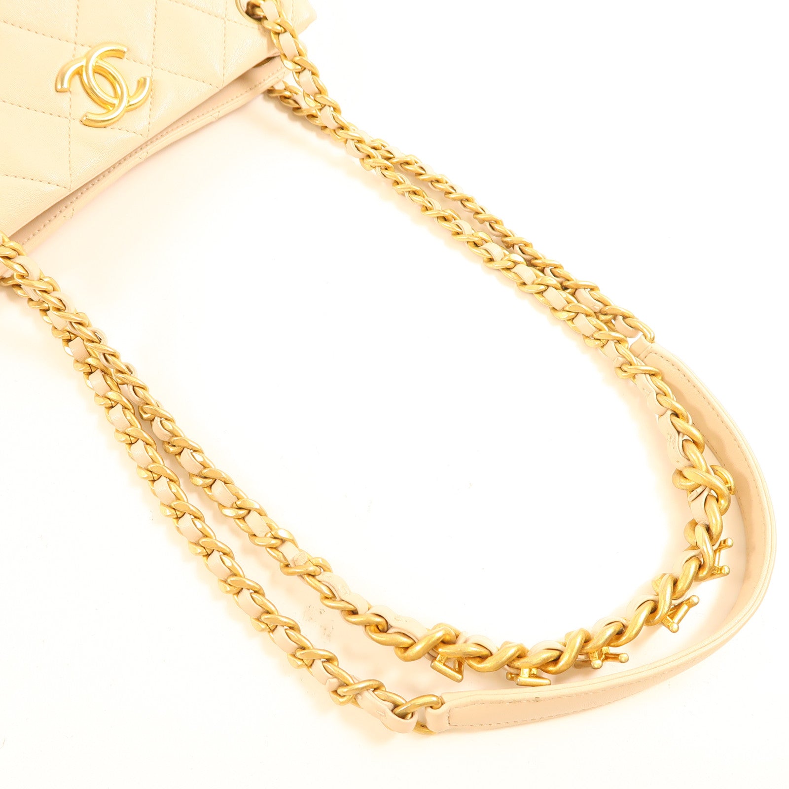 CHANEL 羊皮皮革Shoulder Bag 金扣鏈帶肩背袋