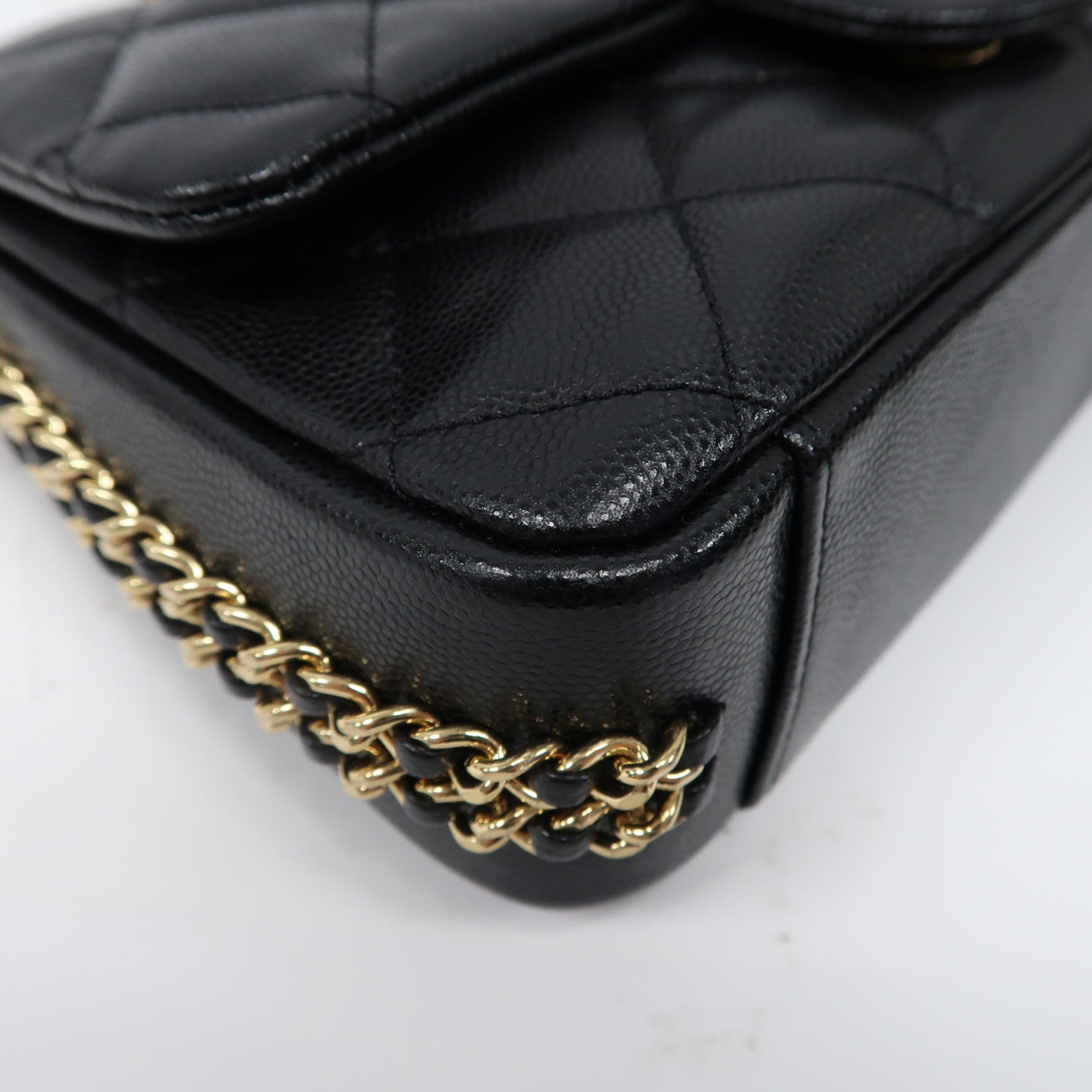 CHANEL 菱格牛皮皮革Mini Flap Bag金扣鏈帶肩背袋黑色
