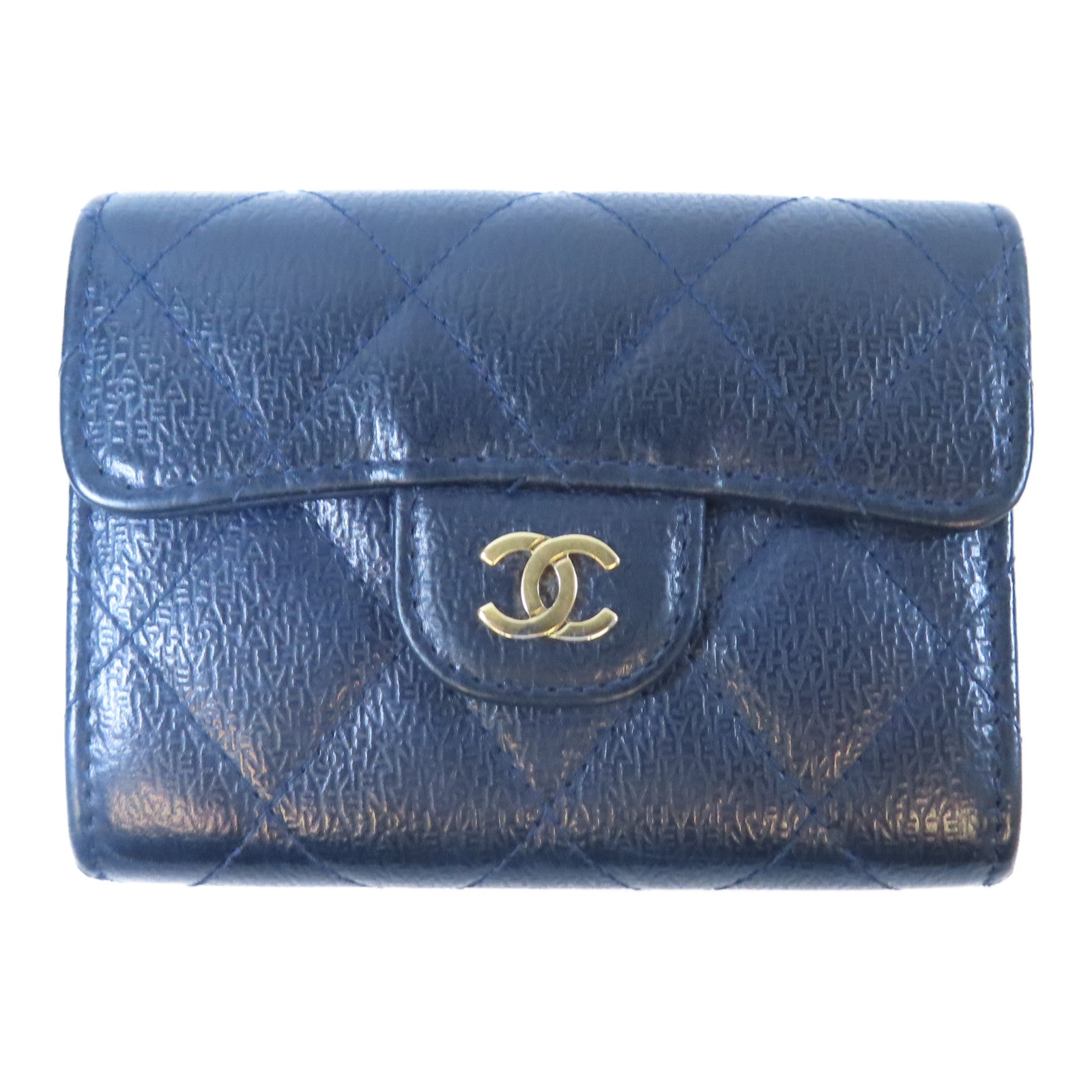 CHANEL 菱格牛皮皮革Card Case金扣卡片包藍色