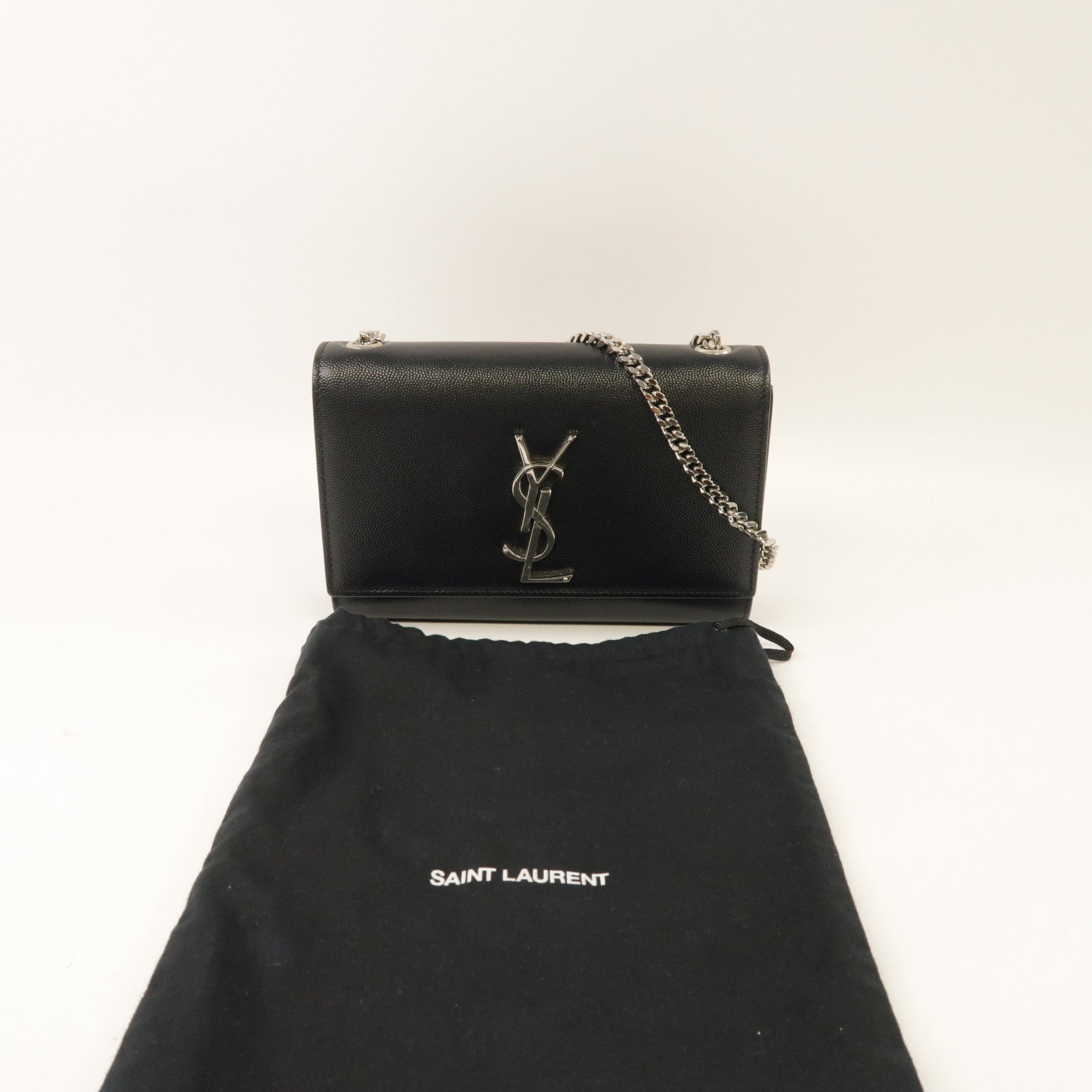 YVES SAINT LAURENT 牛皮皮革Kate銀扣鏈帶肩背袋黑色