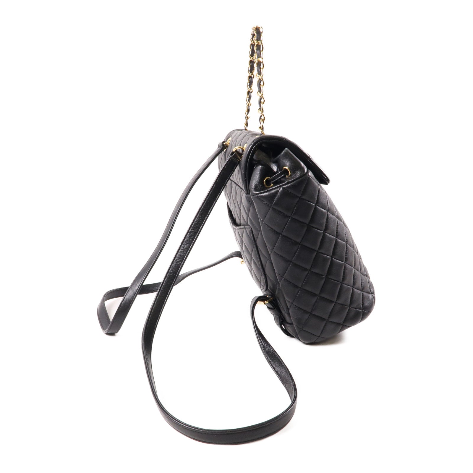 CHANEL 羊皮皮革Backpack金扣背包黑色