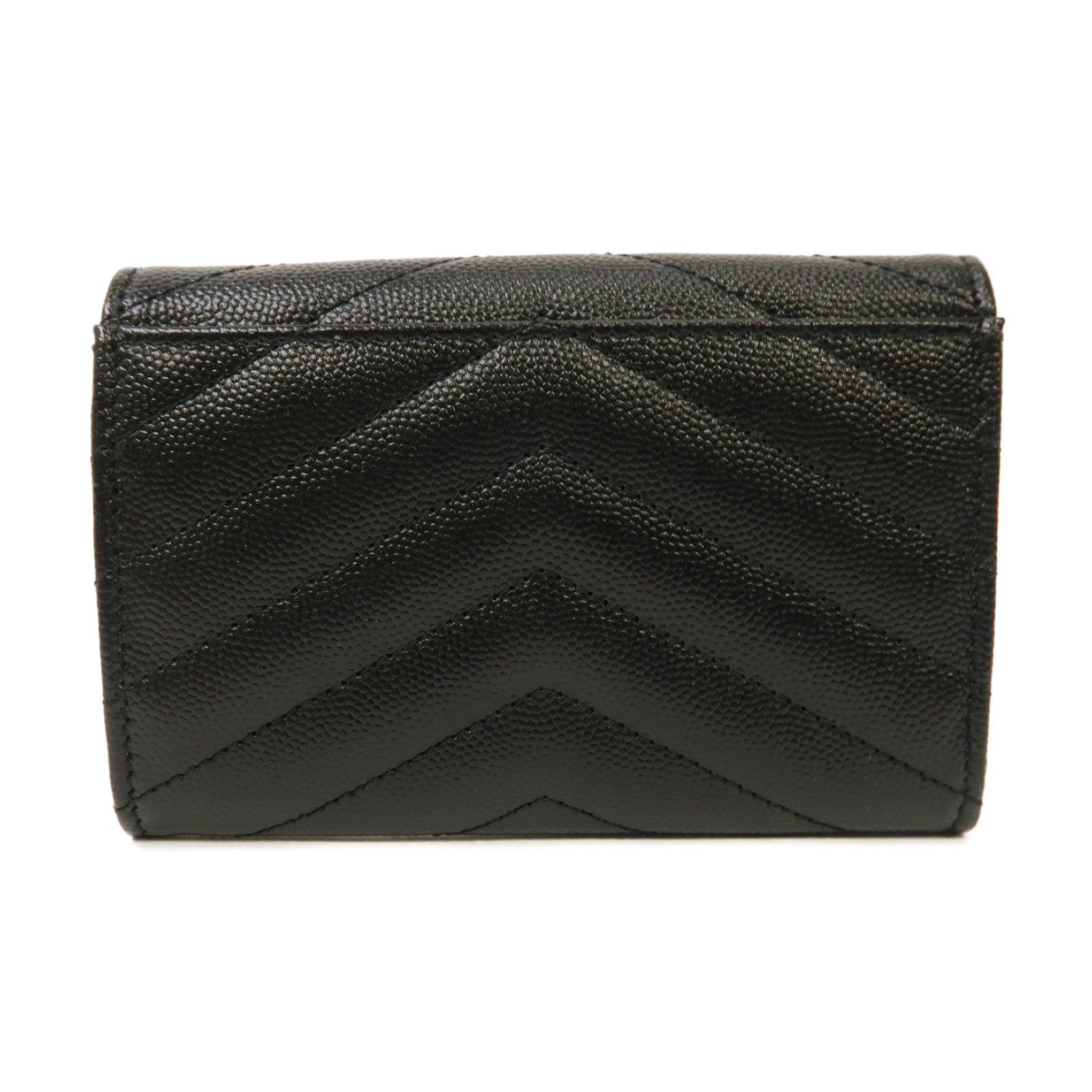 YVES SAINT LAURENT 斜紋牛皮皮革Card Case金扣卡片套黑色