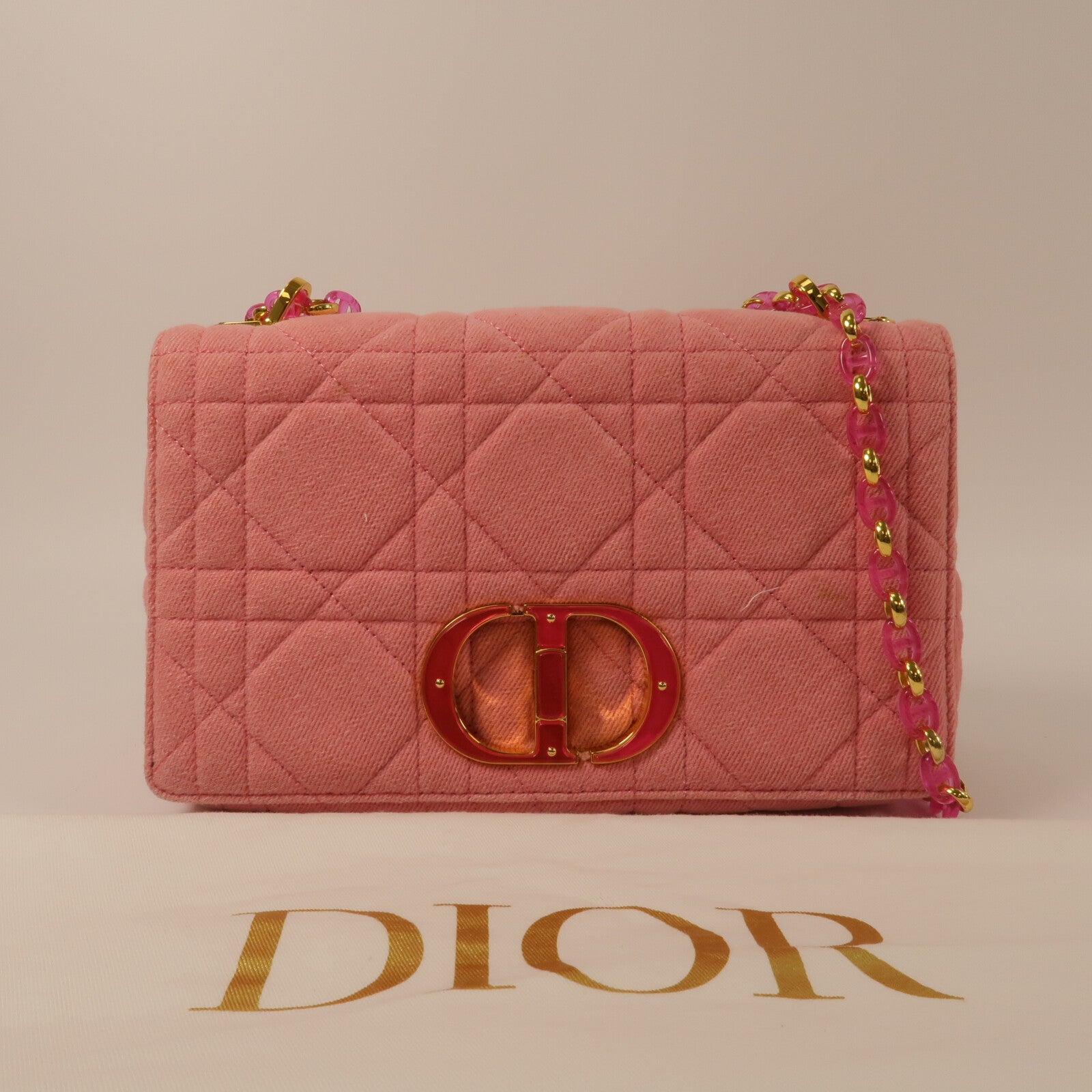 Dior 牛仔布Caro Medium鏈帶肩背袋