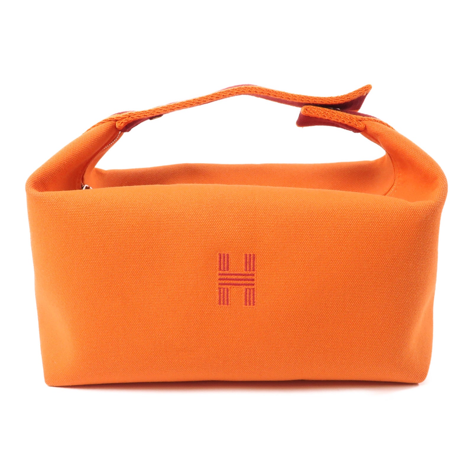 HERMES 帆布Bride-a-Brac Case銀扣手挽袋橙色