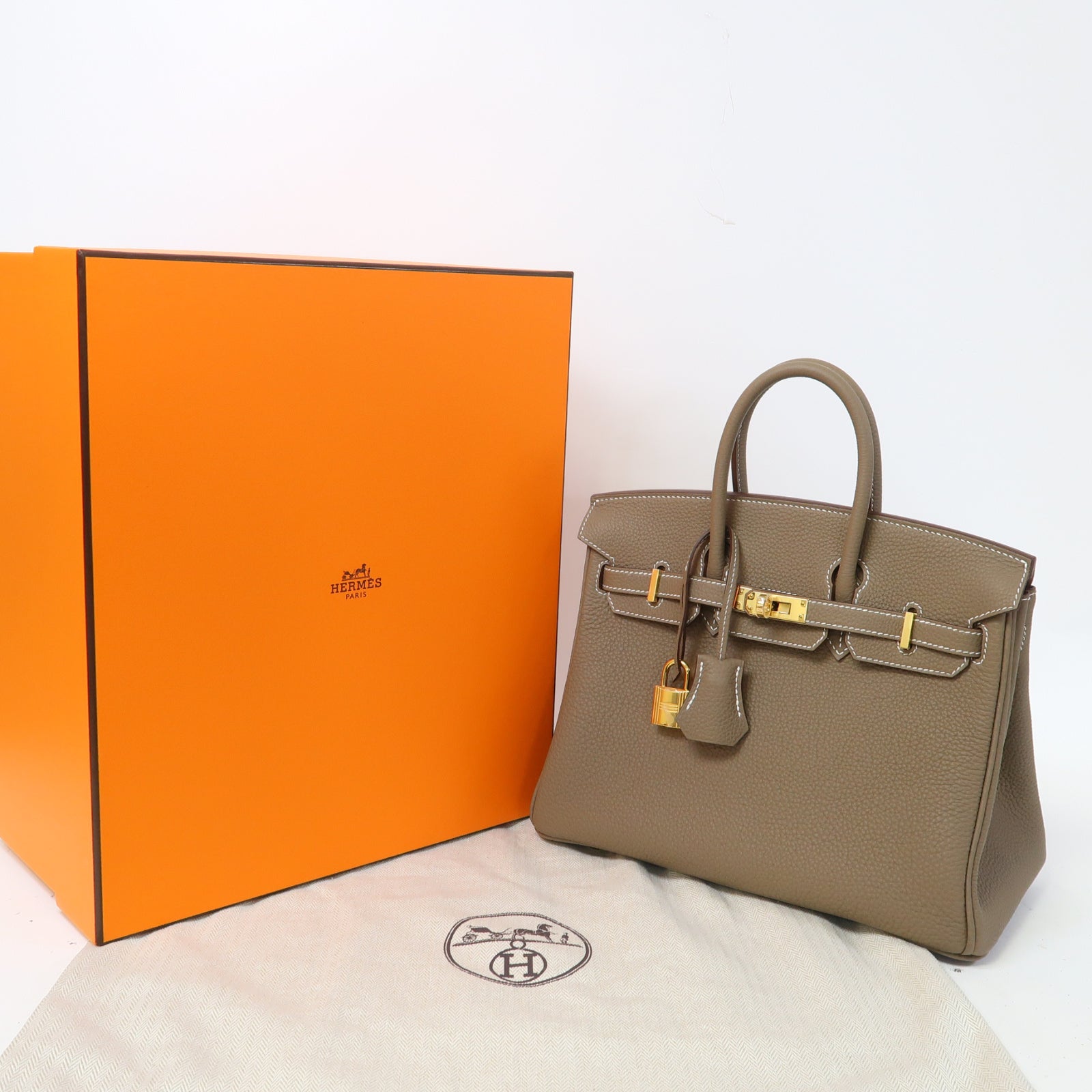 HERMES Togo皮革Birkin 25金扣手挽袋大象灰色