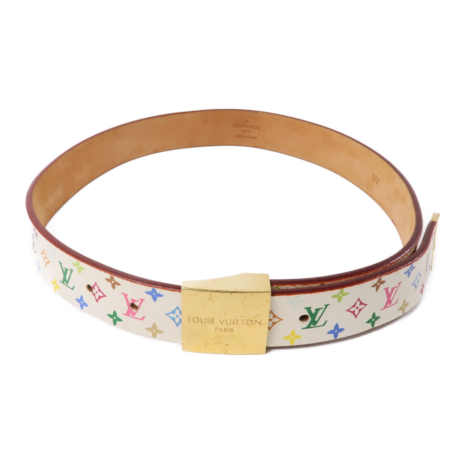 LOUIS VUITTON Monogram Multicolore Belt 70cm金扣皮帶白色
