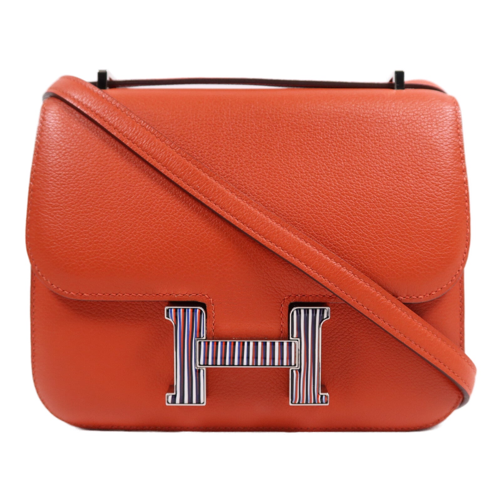 HERMES Evercolor皮革Constance Mini銀扣肩背袋Capucine