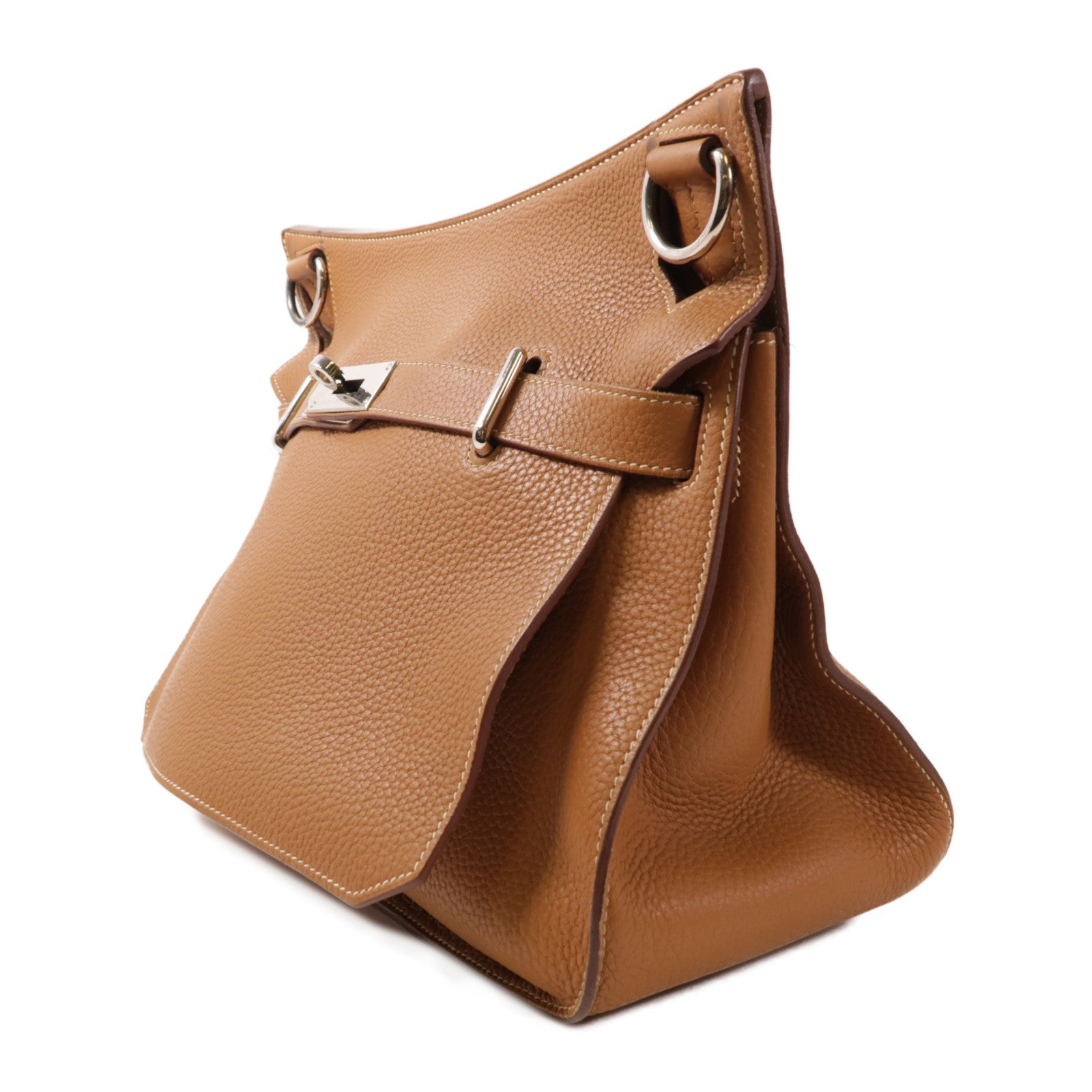 HERMES Clemence皮革Jypsiere 34銀扣肩背袋Gold