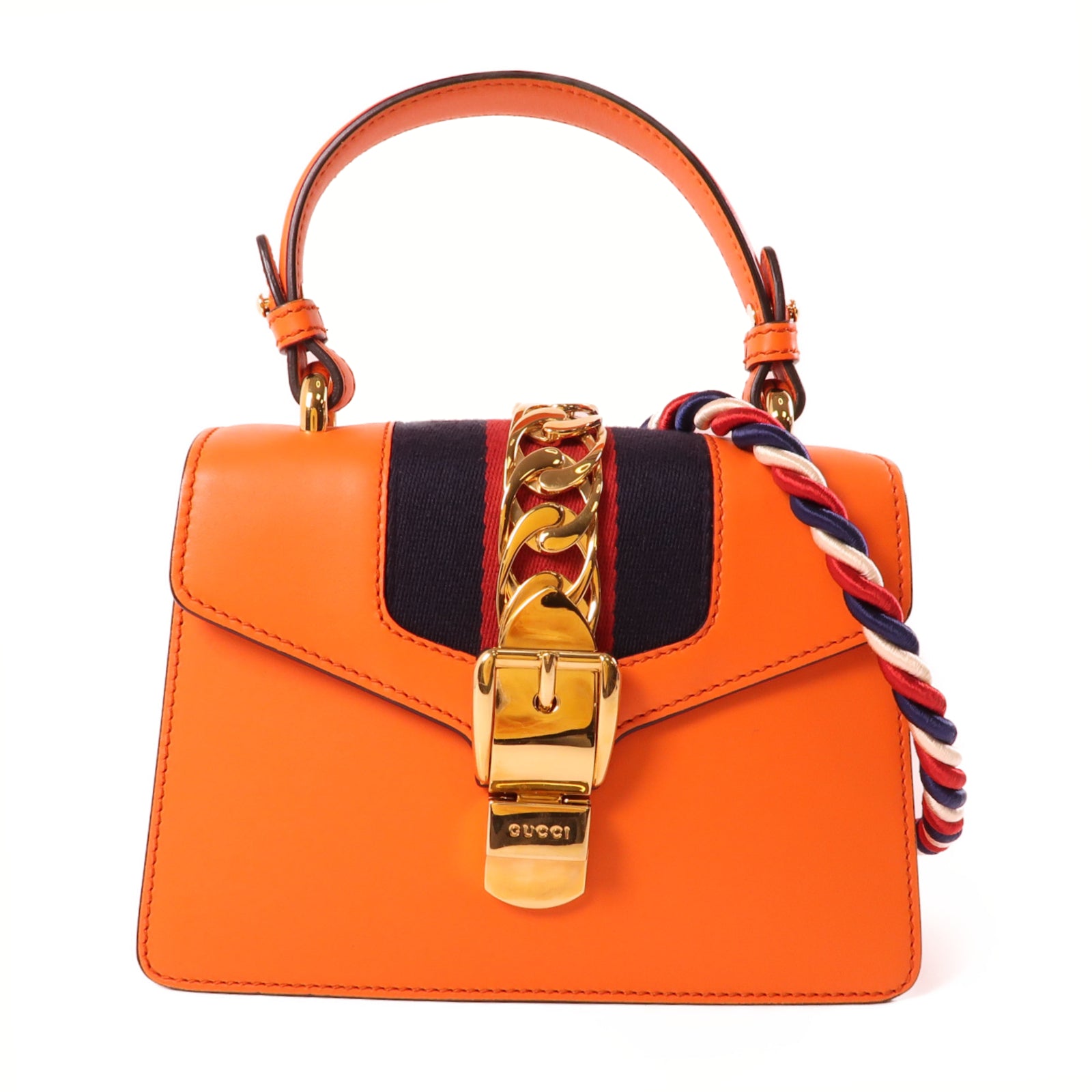 GUCCI 牛皮皮革Sylive Leather Mini Bag金扣手挽肩背兩用袋橙色