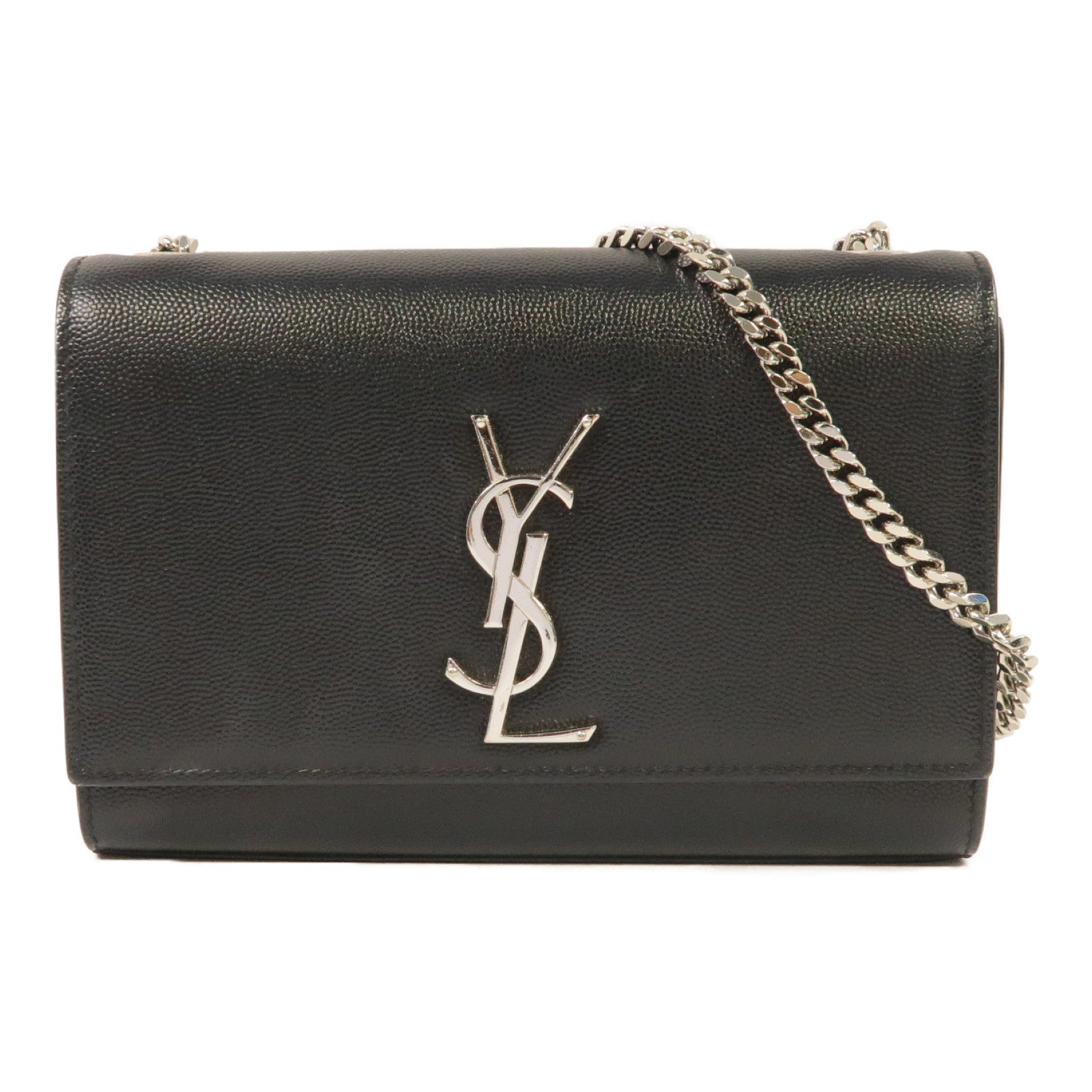 YVES SAINT LAURENT 牛皮皮革Kate銀扣鏈帶肩背袋黑色