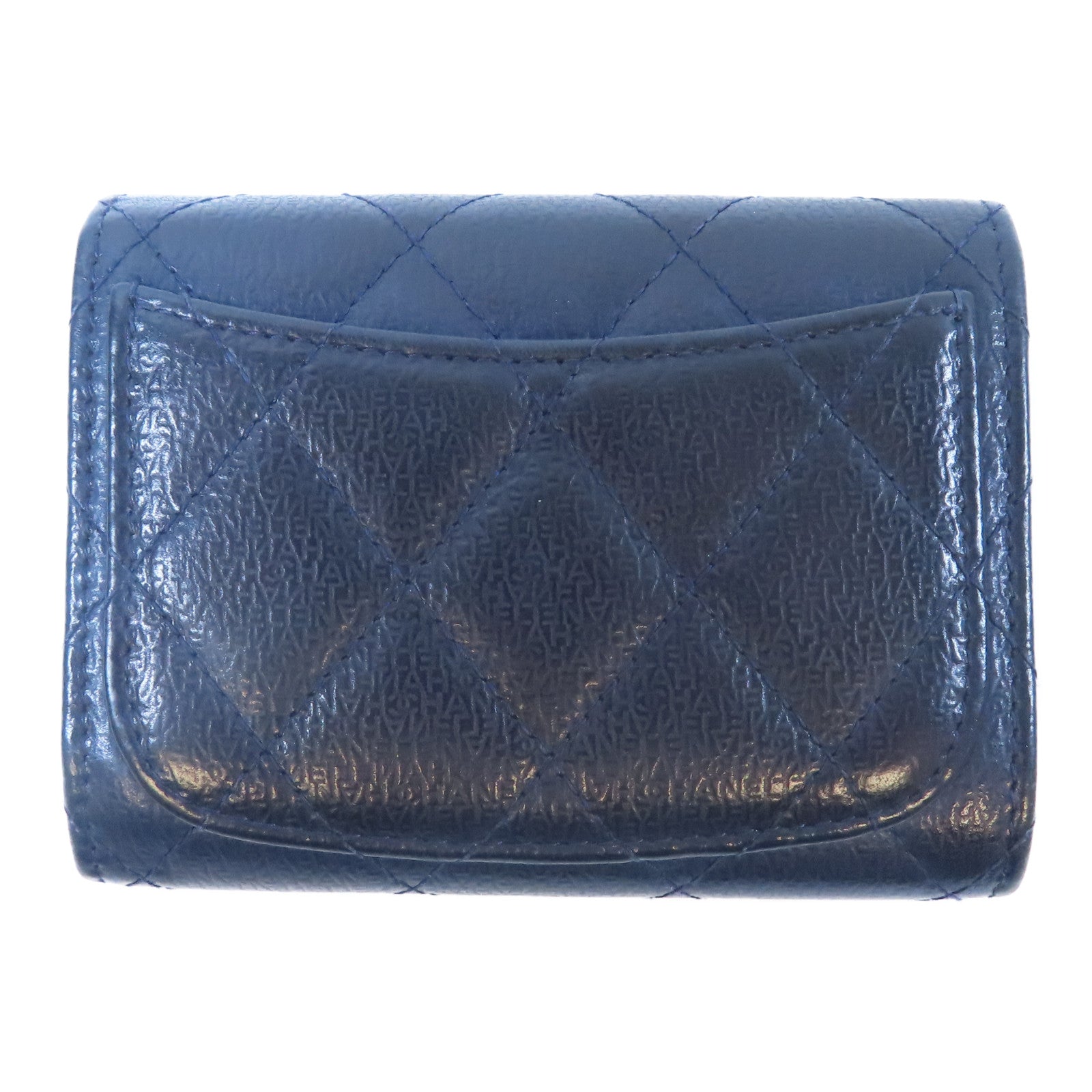 CHANEL 菱格牛皮皮革Card Case金扣卡片包藍色