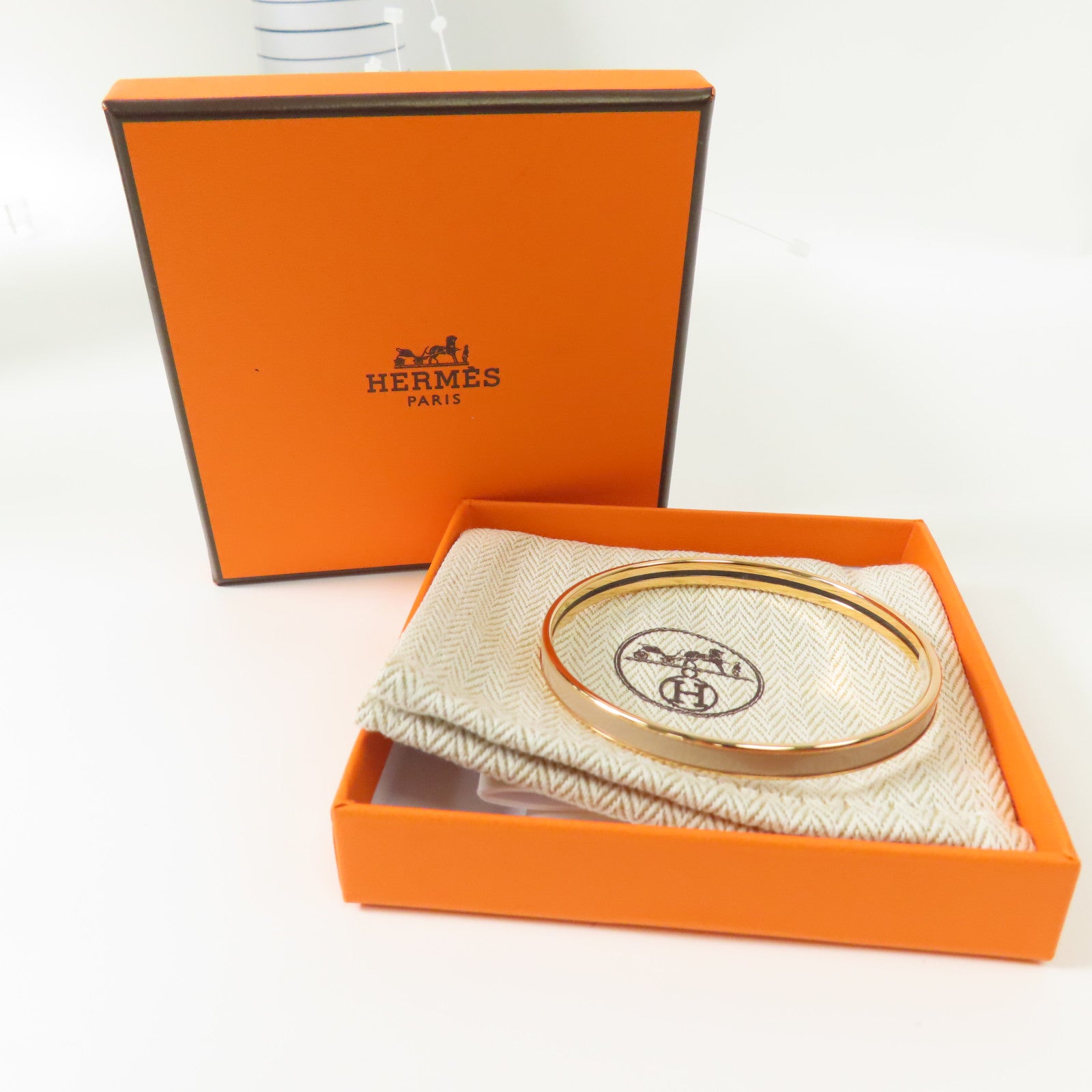 HERMES 琺瑯Uni Bangle金扣手鐲Beige De Weimar