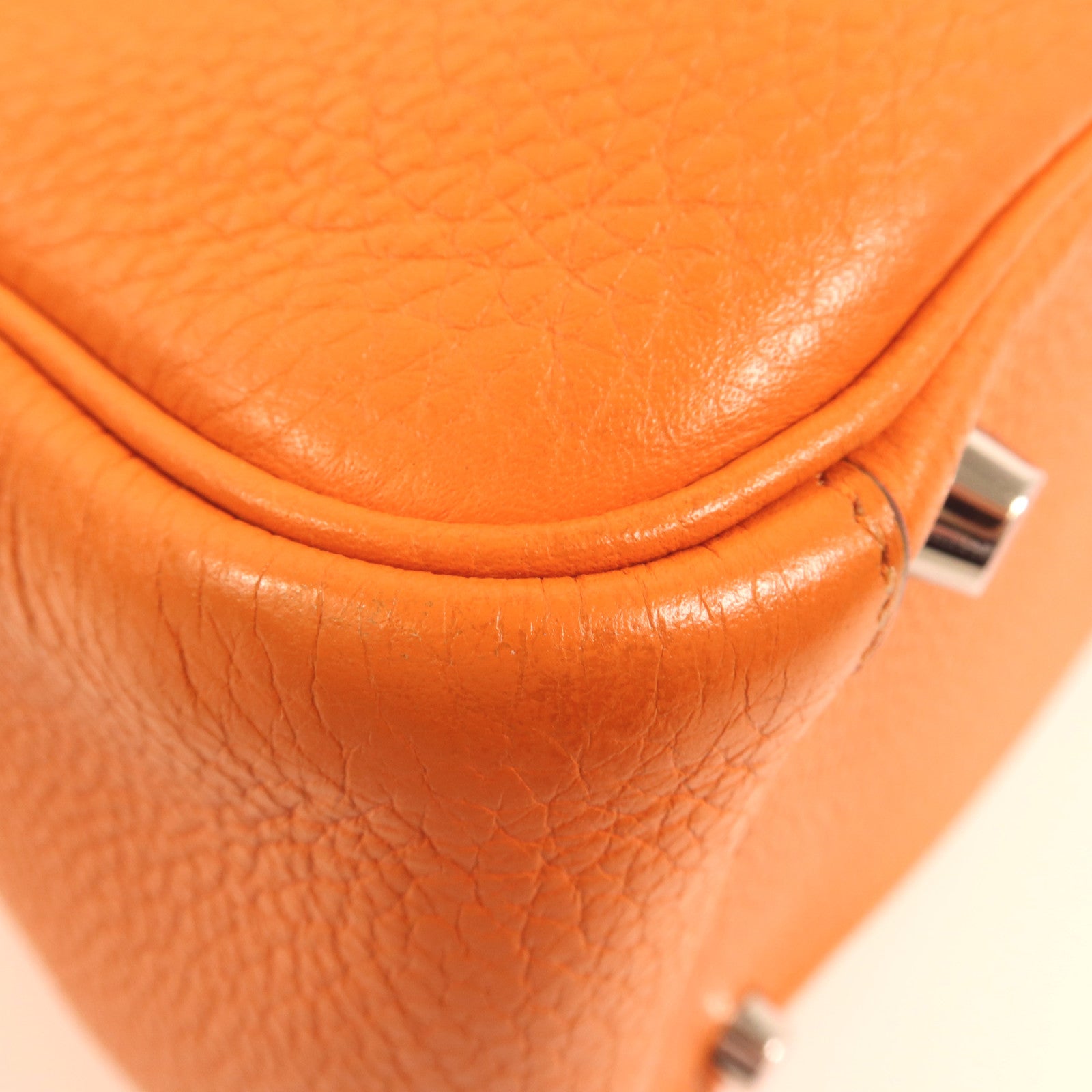 HERMES Clemence皮革Lindy 26銀扣手挽肩背兩用袋Orange
