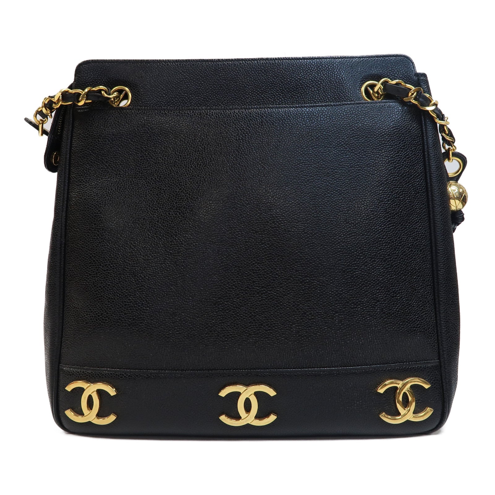CHANEL Caviar皮革Shoulder Tote金扣肩背袋黑色