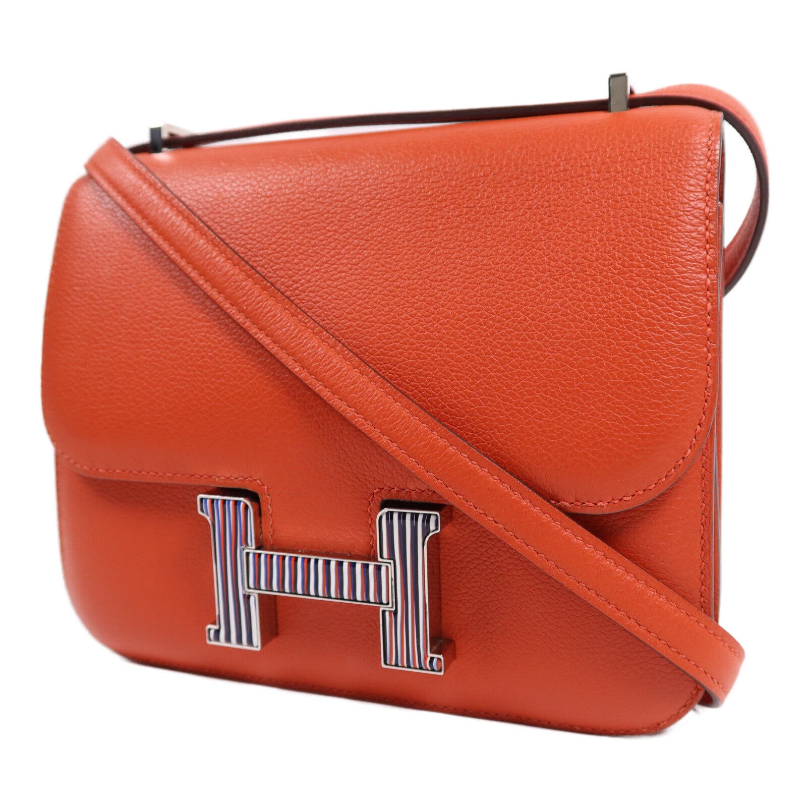 HERMES Evercolor皮革Constance Mini銀扣肩背袋Capucine