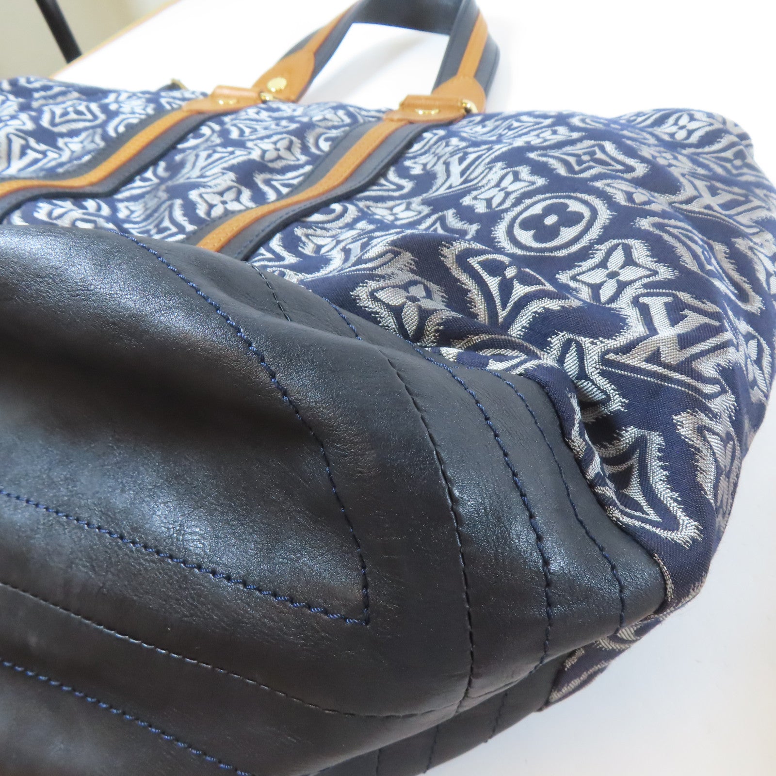 LOUIS VUITTON 【激減優惠】帆布/皮革Aviator Shoulder Bag金扣手挽肩背兩用袋深藍色/啡色
