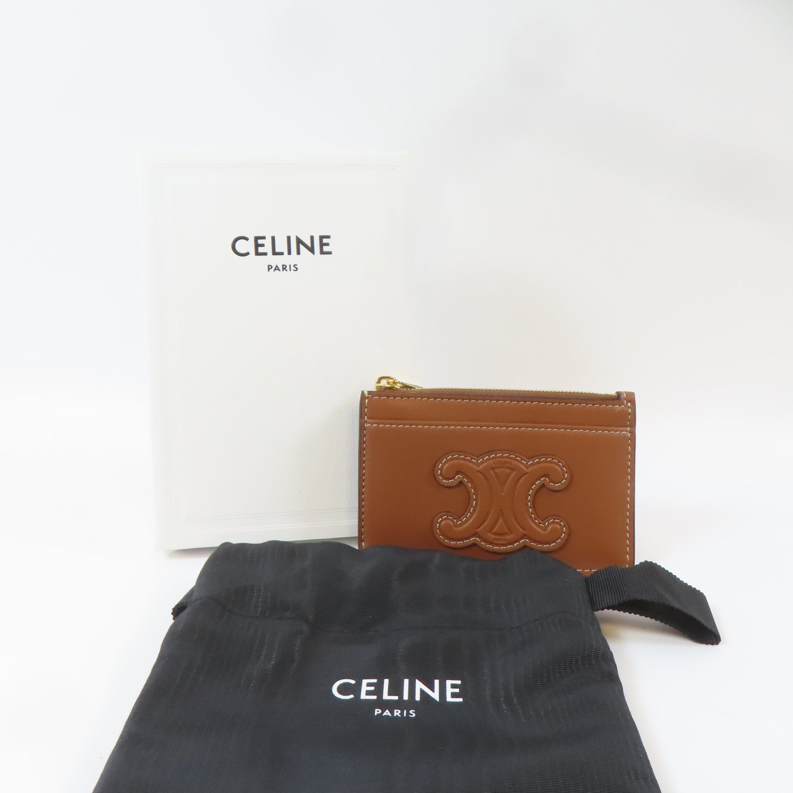 CELINE 羊皮皮革Card Case金扣卡片套啡色