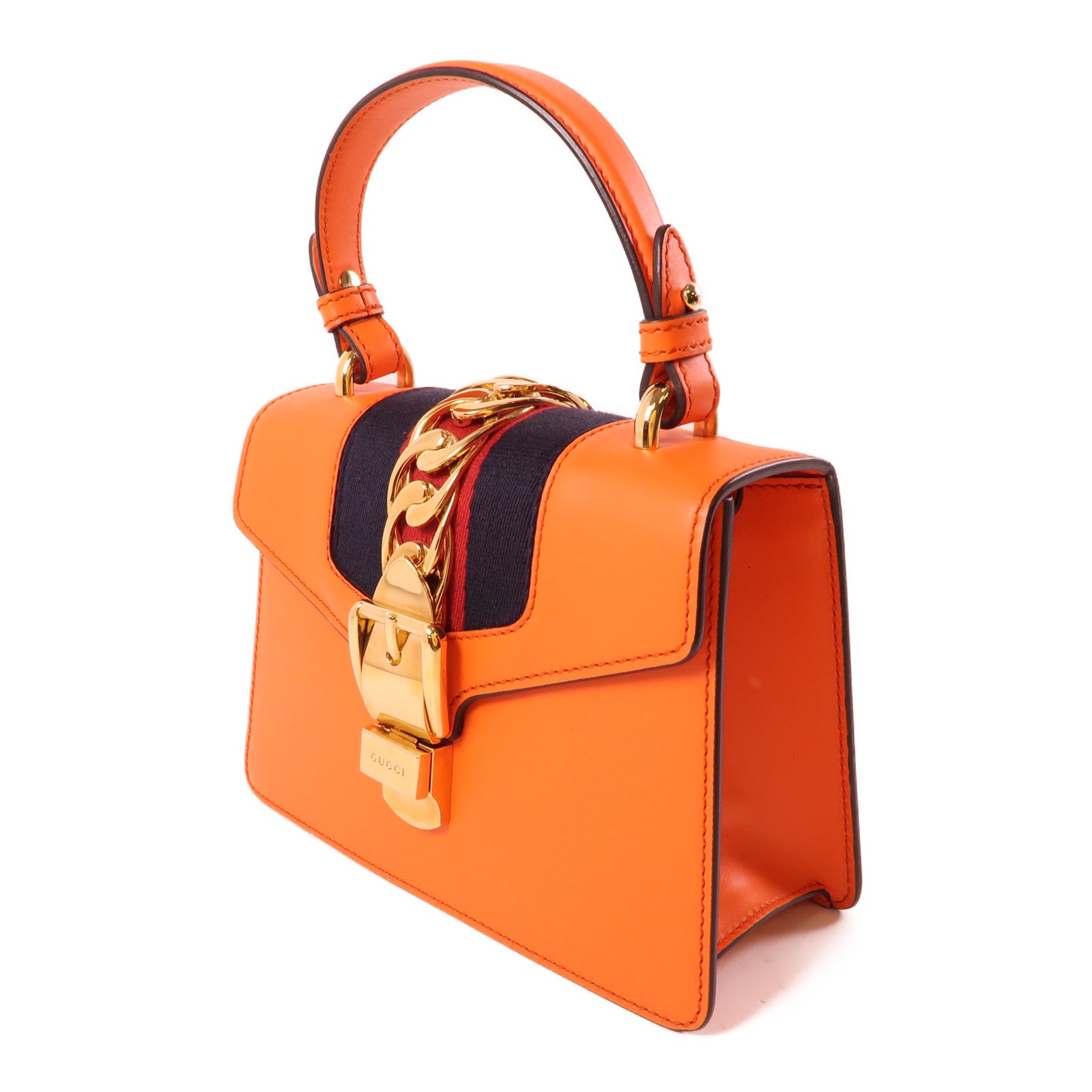GUCCI 牛皮皮革Sylive Leather Mini Bag金扣手挽肩背兩用袋橙色
