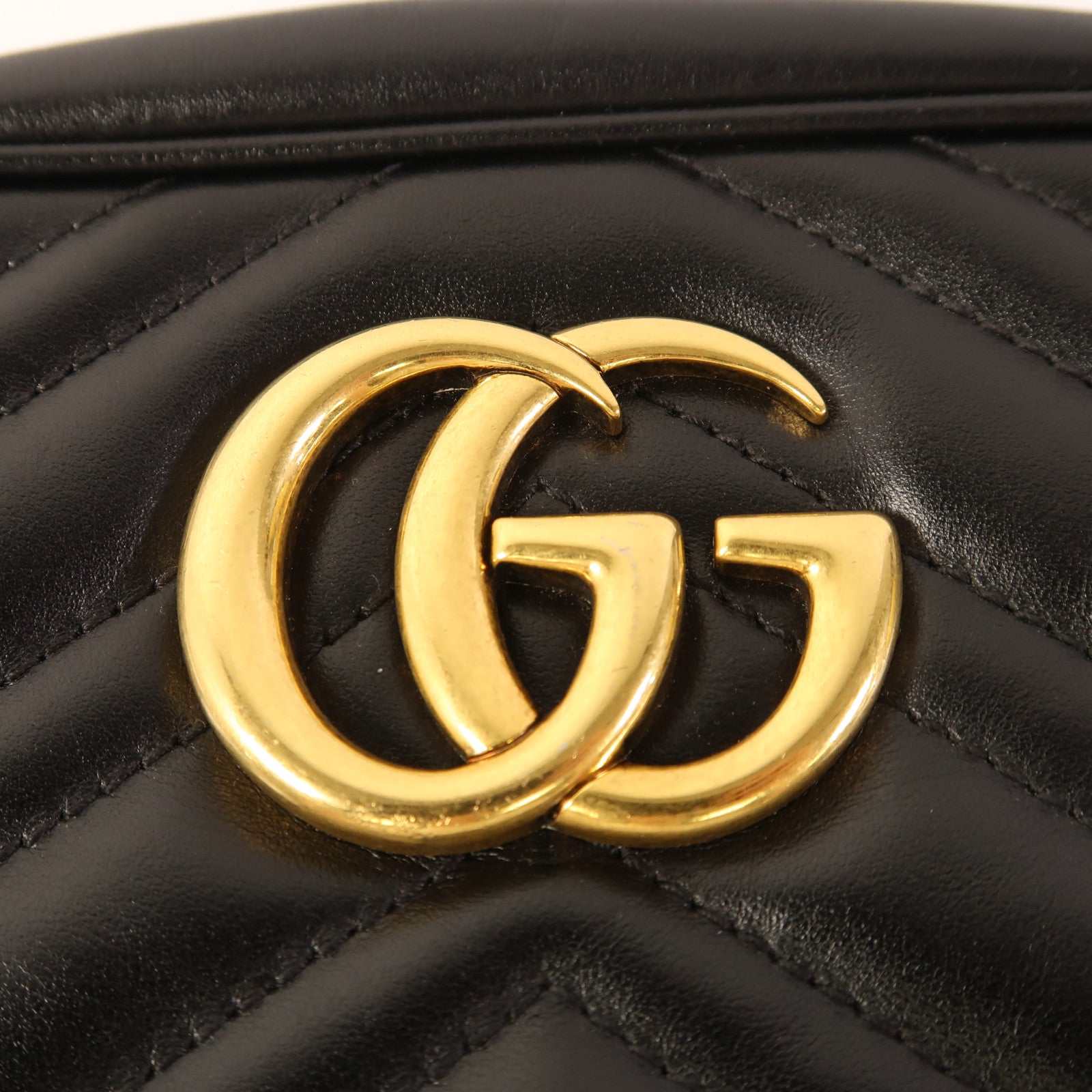 GUCCI GG GHW GG Marmont Shoulder Bag Calfskin Leather Black