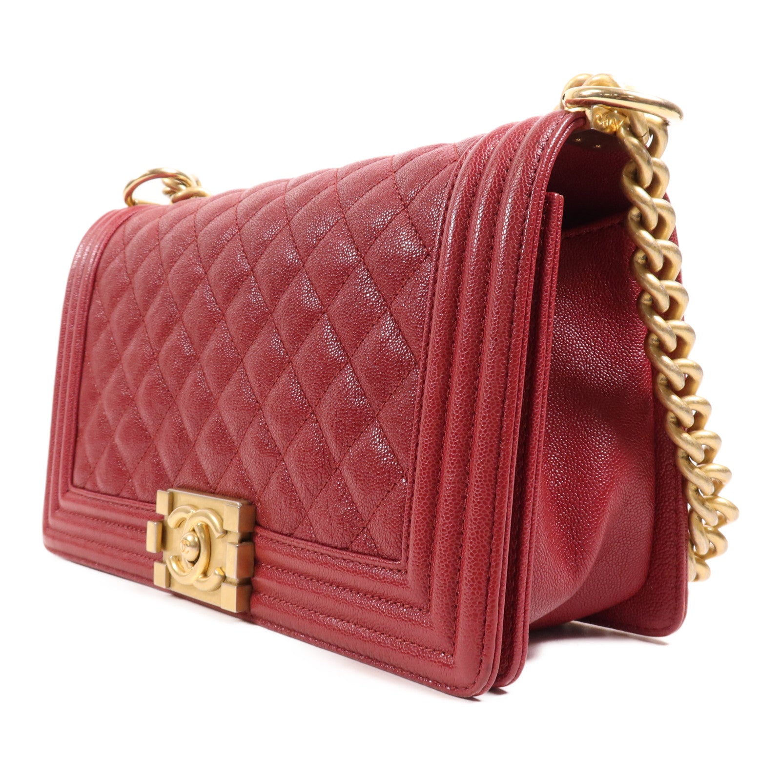 CHANEL 牛皮皮革Boy 25金扣鏈帶肩背袋