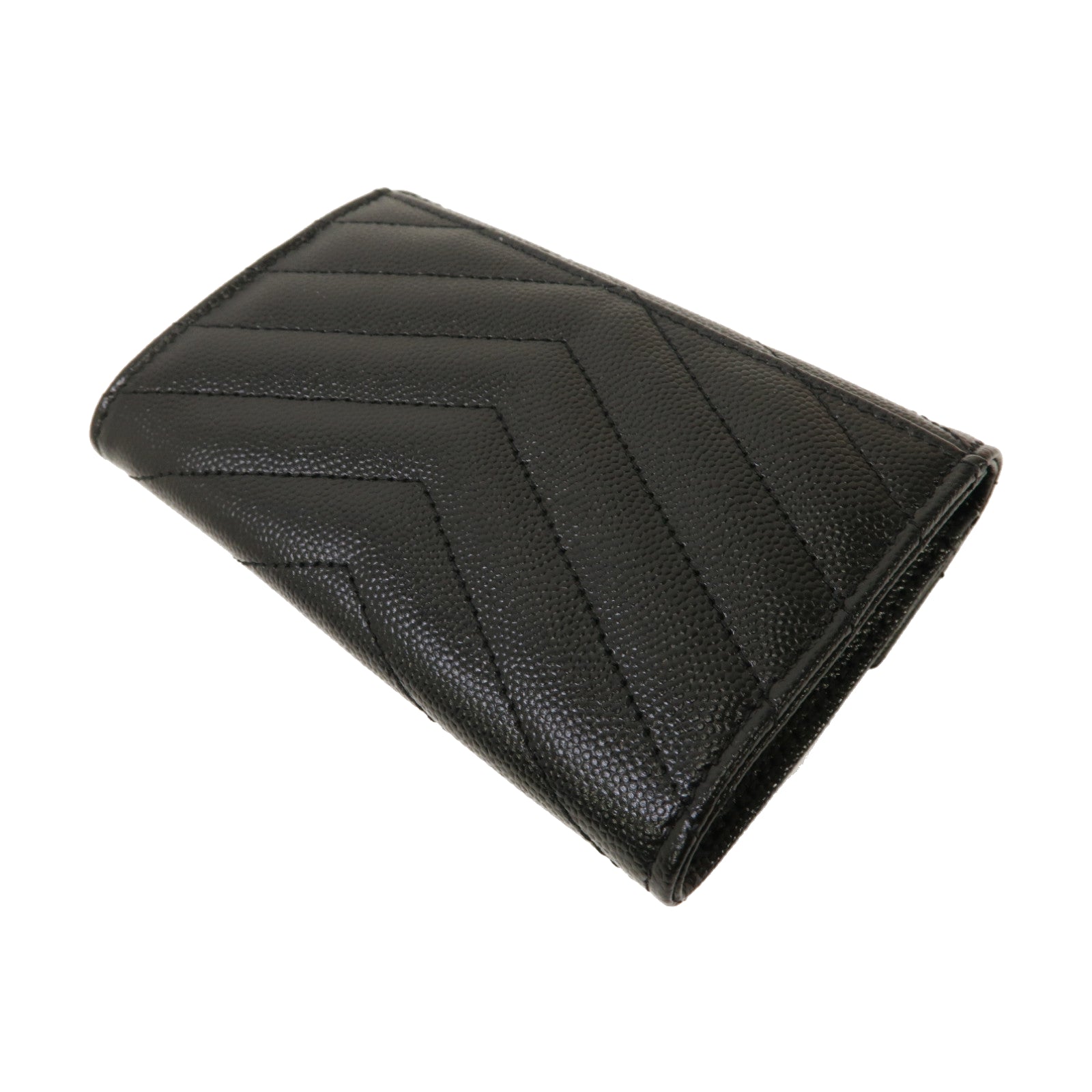 YVES SAINT LAURENT 斜紋牛皮皮革Card Case金扣卡片套黑色