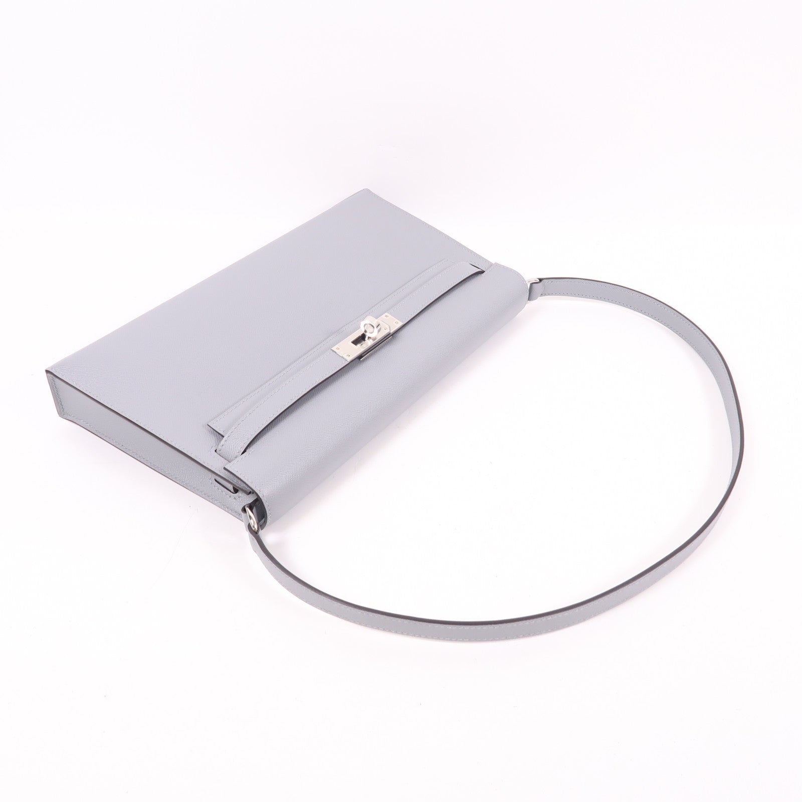 HERMES Madame皮革Kelly Elan銀扣肩背袋Gris Pantin