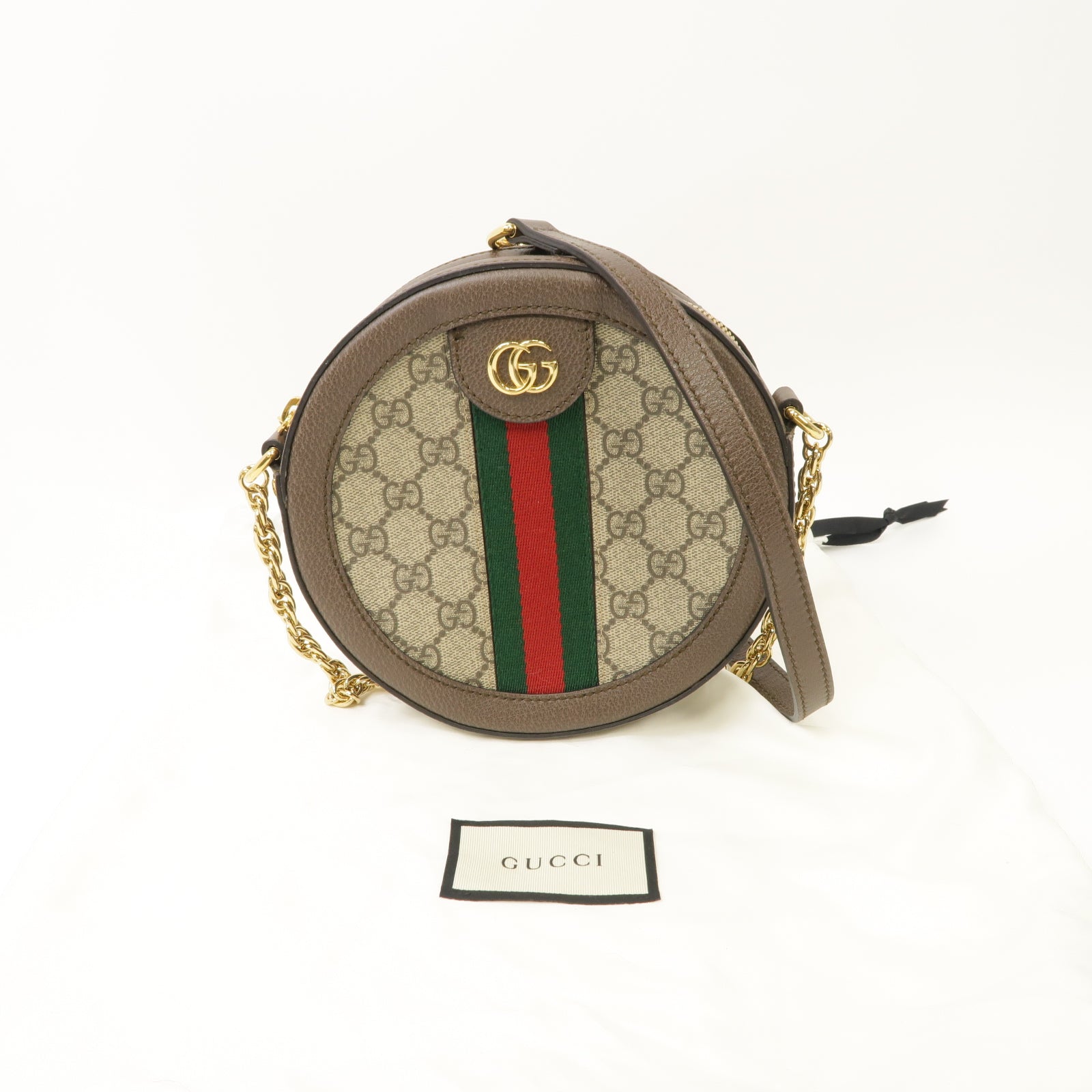 GUCCI 塗層帆布Ophidia GG Mini Shoulder Bag金扣鏈帶肩背袋棕色