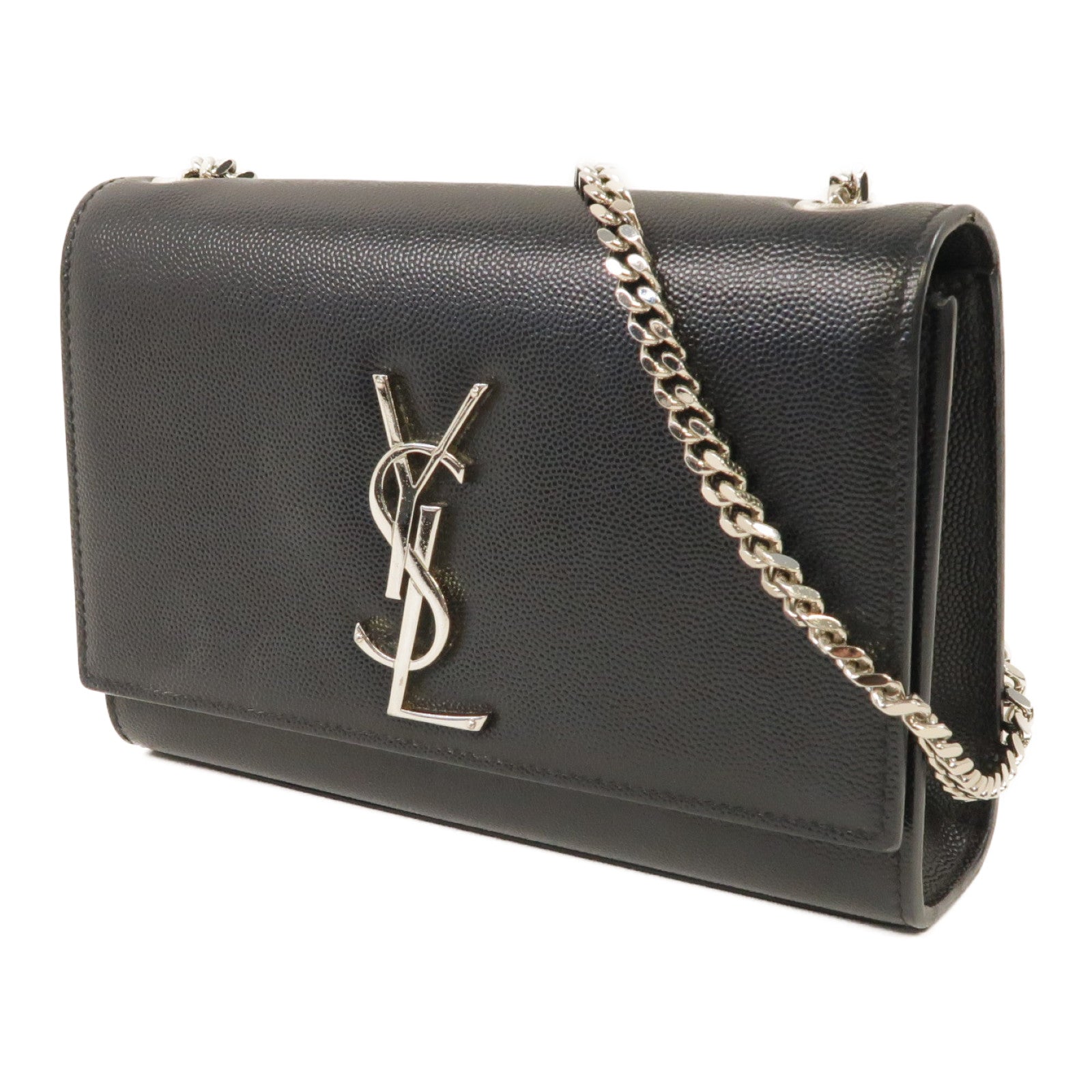 YVES SAINT LAURENT 牛皮皮革Kate銀扣鏈帶肩背袋黑色