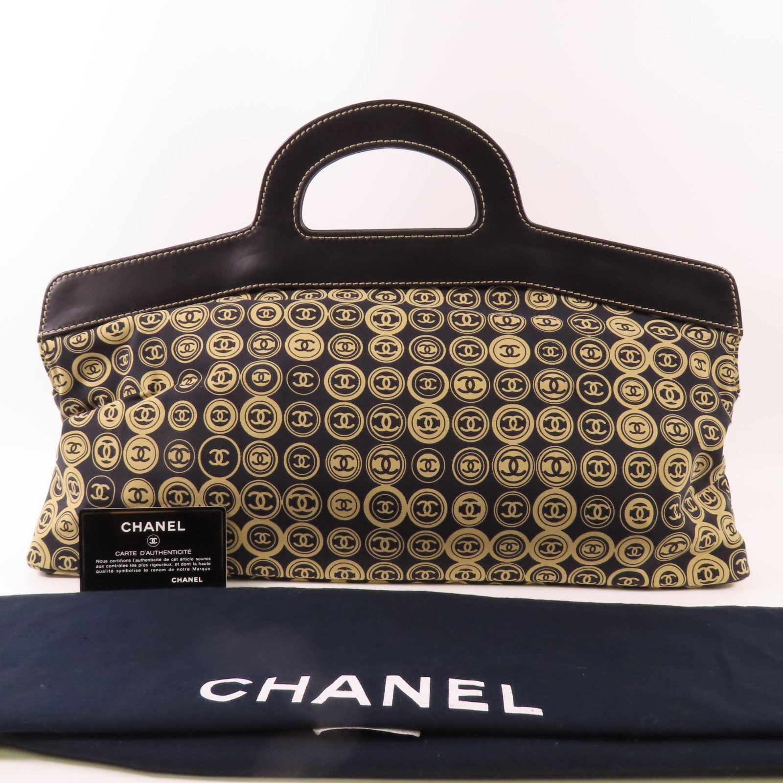 CHANEL 皮革/布料CC Logo Handbag金扣手挽袋