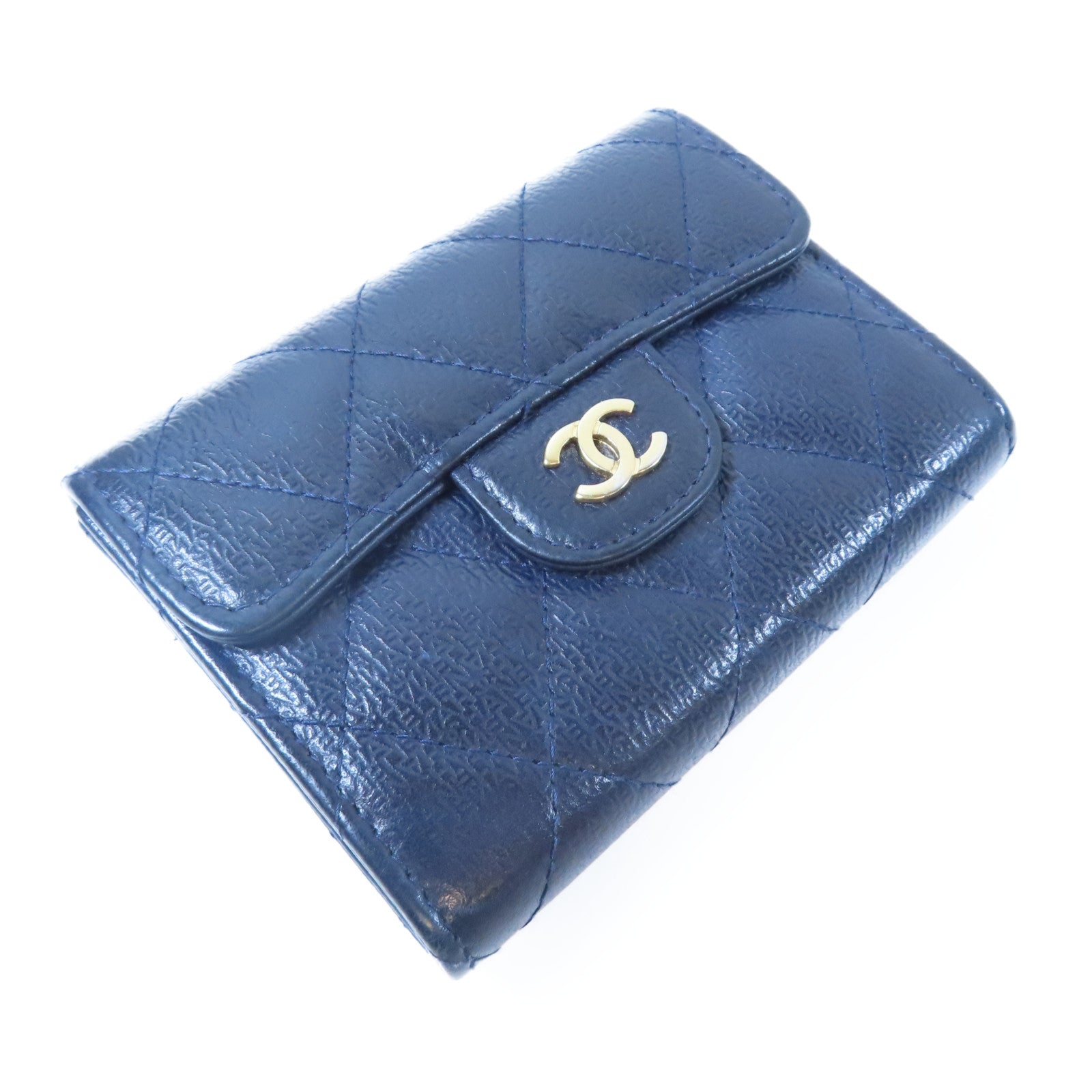 CHANEL 菱格牛皮皮革Card Case金扣卡片包藍色