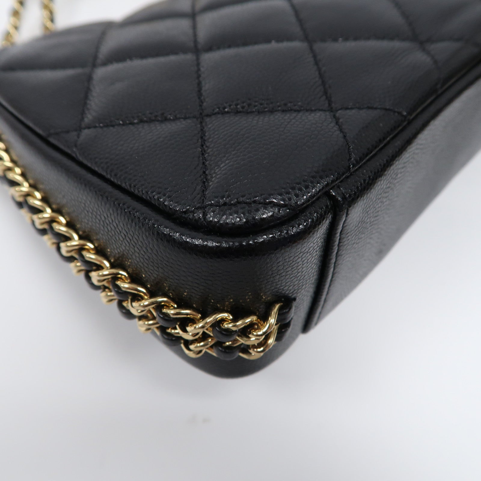 CHANEL 菱格牛皮皮革Mini Flap Bag金扣鏈帶肩背袋黑色