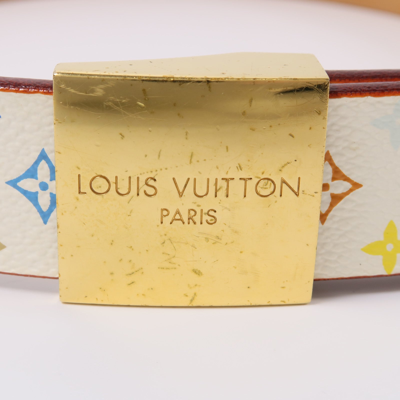LOUIS VUITTON Monogram Multicolore Belt 70cm金扣皮帶白色