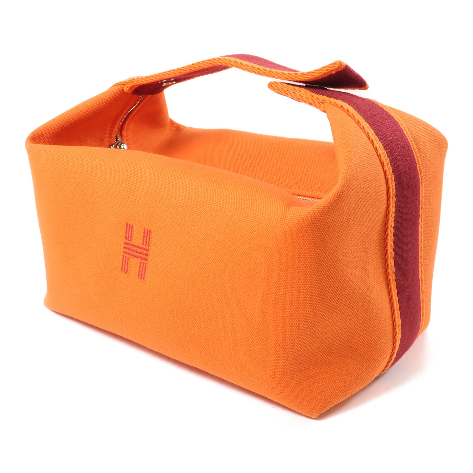 HERMES 帆布Bride-a-Brac Case銀扣手挽袋橙色