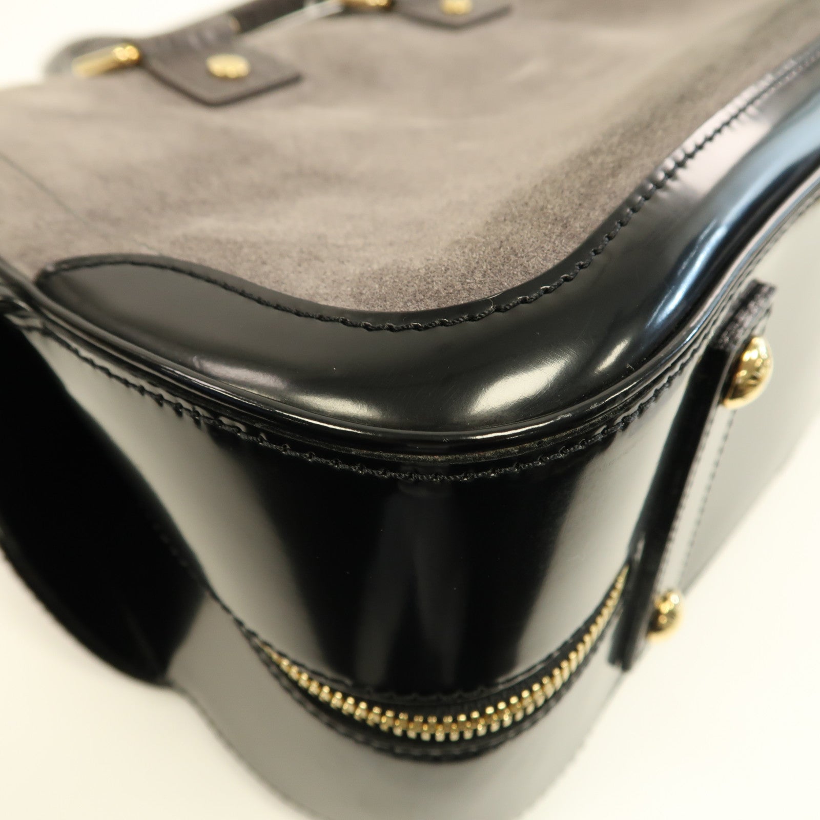 LOUIS VUITTON 絨面皮革Cruise Stamp Bag金扣手挽袋灰色
