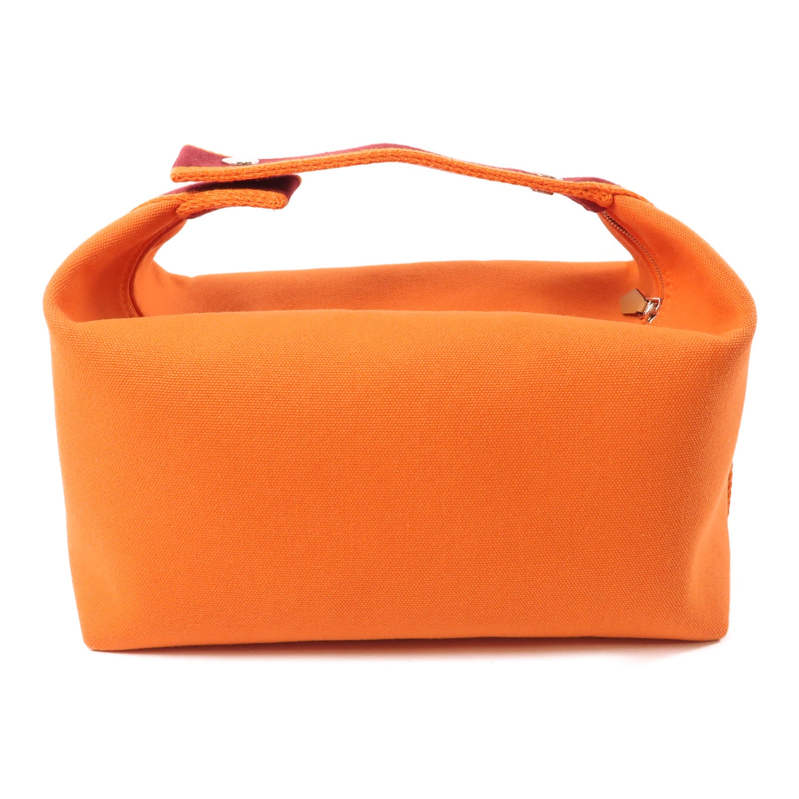 HERMES 帆布Bride-a-Brac Case銀扣手挽袋橙色