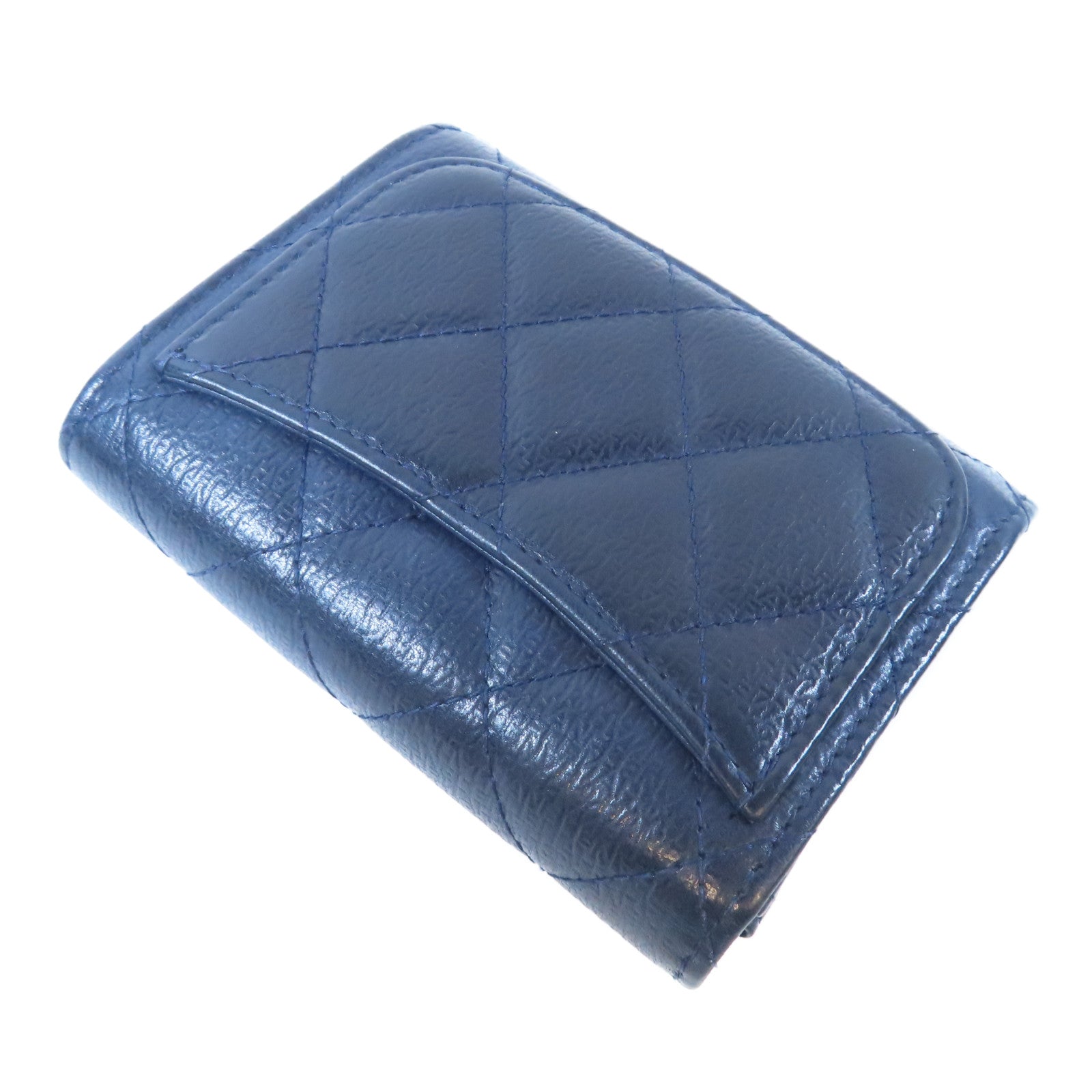 CHANEL 菱格牛皮皮革Card Case金扣卡片包藍色
