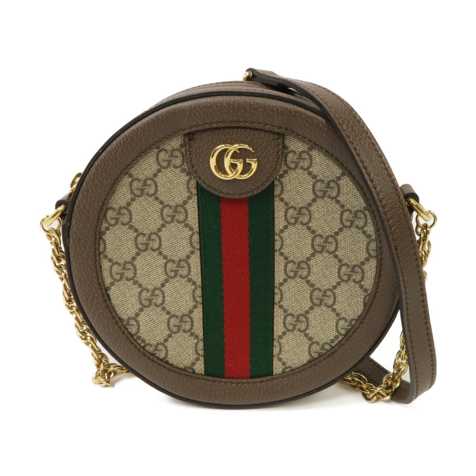 GUCCI 塗層帆布Ophidia GG Mini Shoulder Bag金扣鏈帶肩背袋棕色