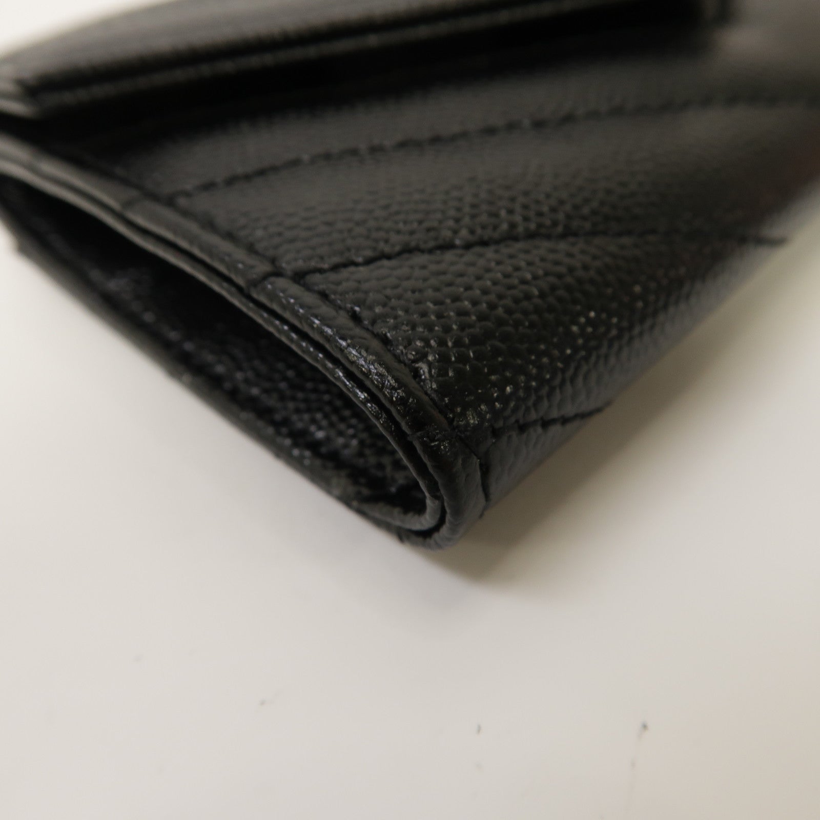 YVES SAINT LAURENT 斜紋牛皮皮革Card Case金扣卡片套黑色
